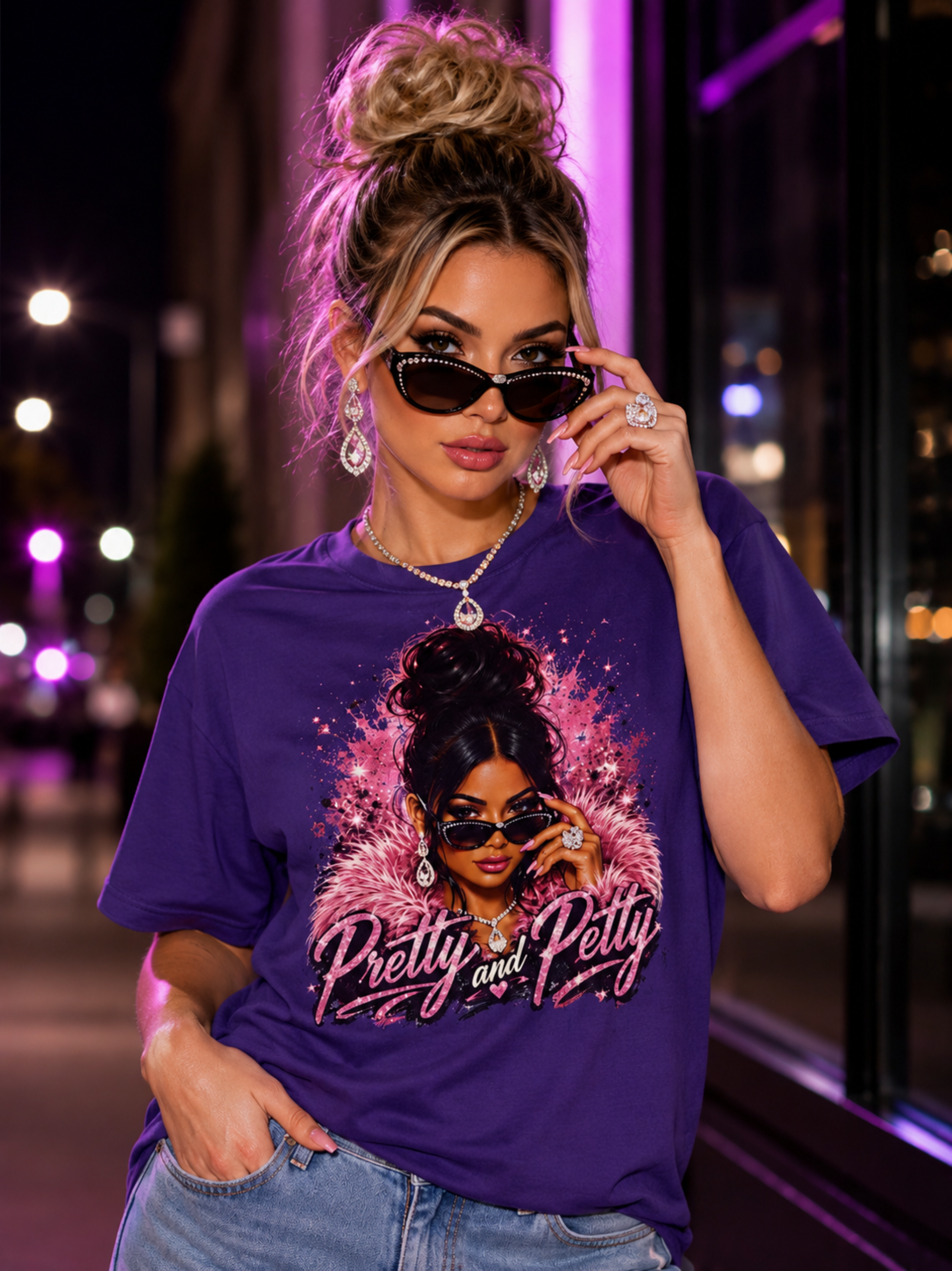 Pretty and Petty Graphic Tee — Bold Pink Afro Chic Women's Shirt