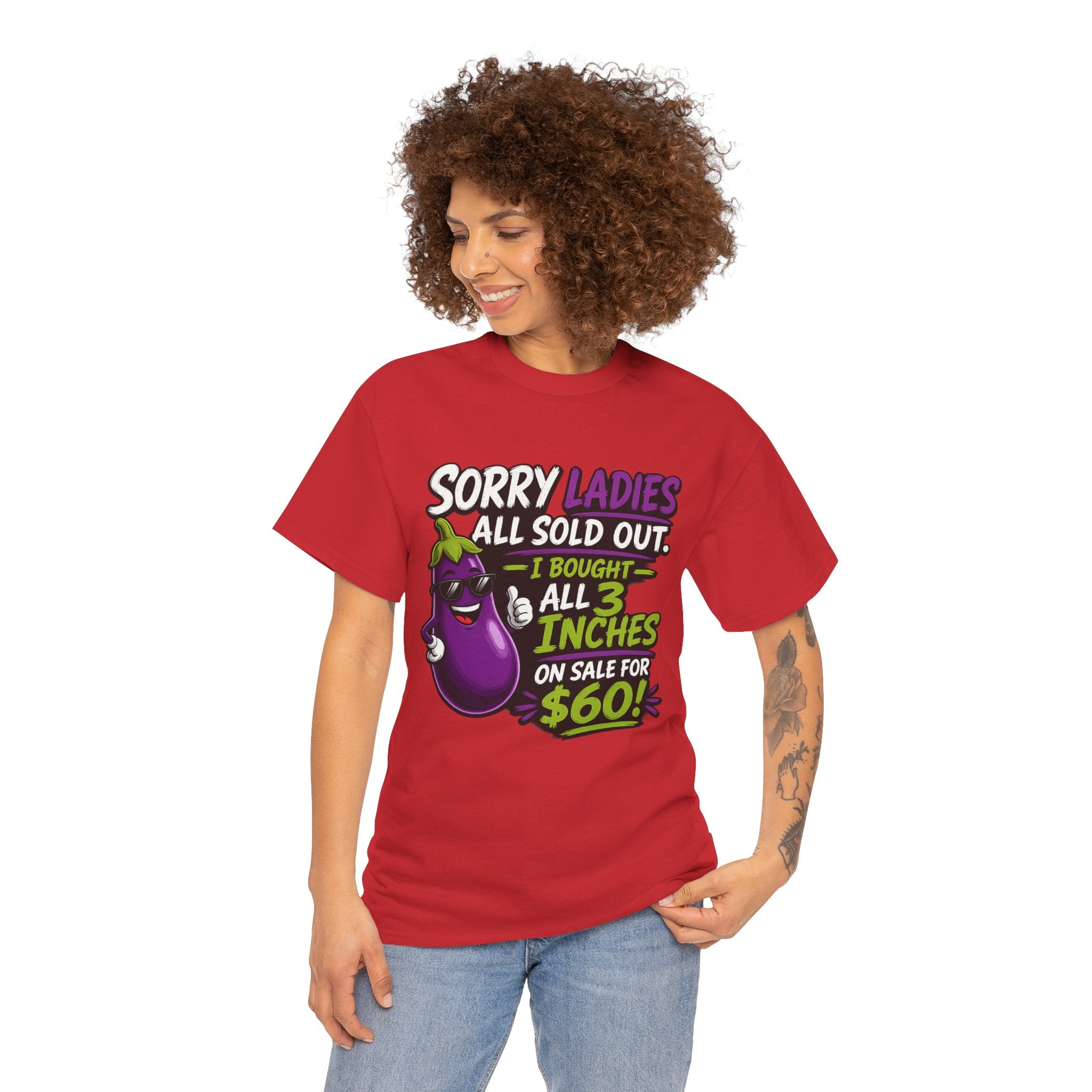 Sorry Ladies All Sold Out Eggplant Funny Graphic Tee — Funny Veggie Joke T-Shirt