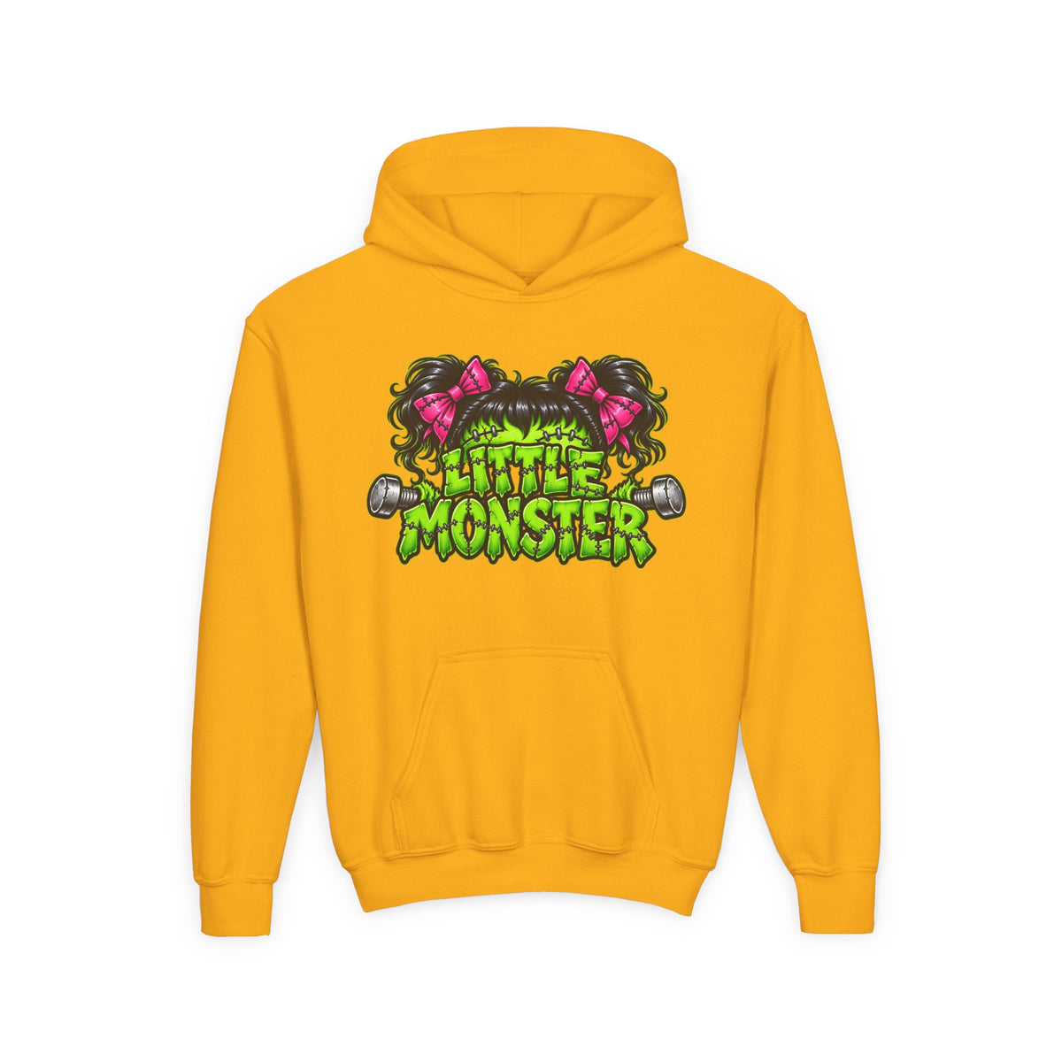 Youth Hoodie — "Little Monster" Cute Green Monster Graphic Sweatshirt