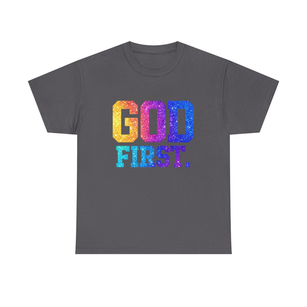 God First T-Shirt — Rainbow Glitter Faith Tee