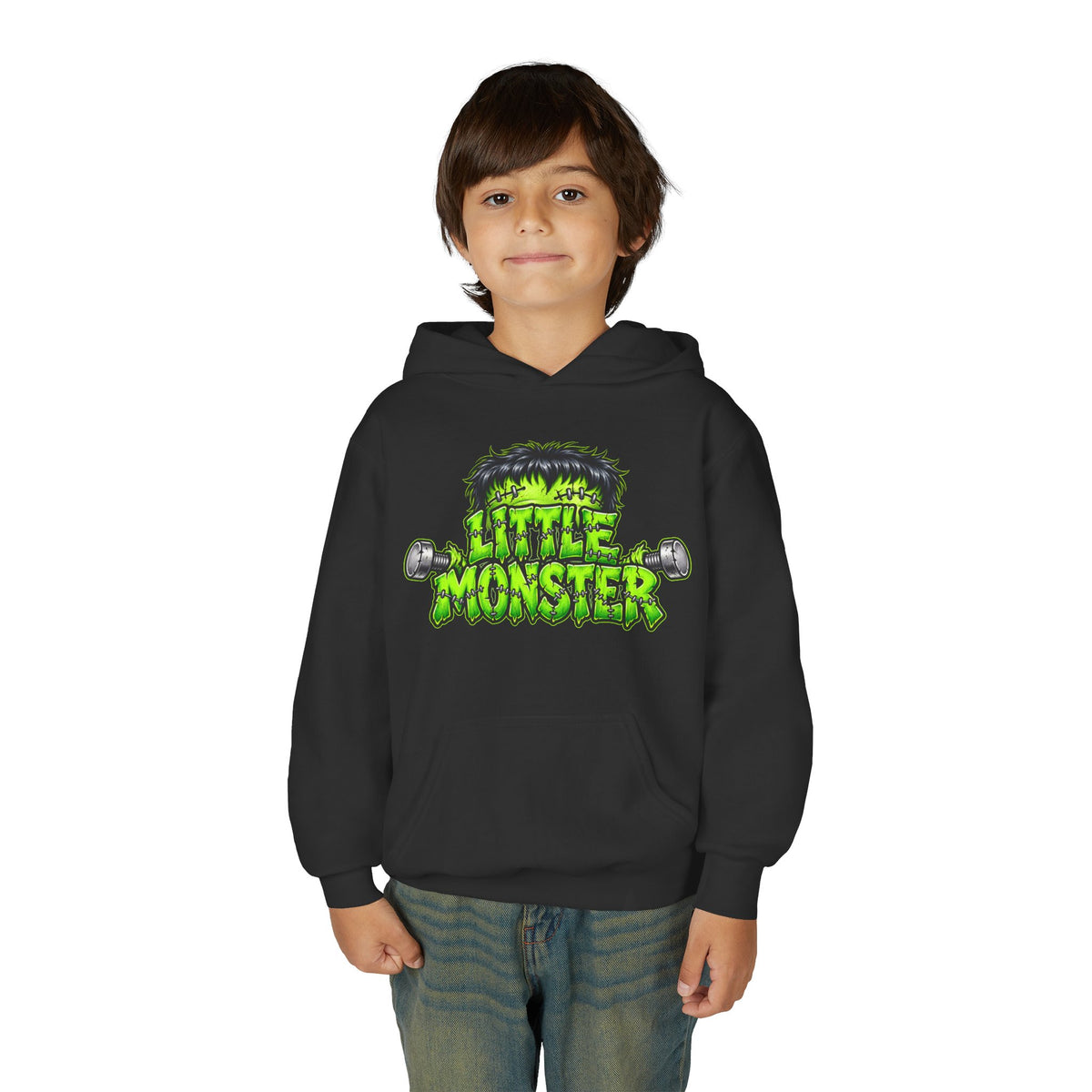 Youth Hoodie "Little Monster" Green Cartoon Kids Sweatshirt