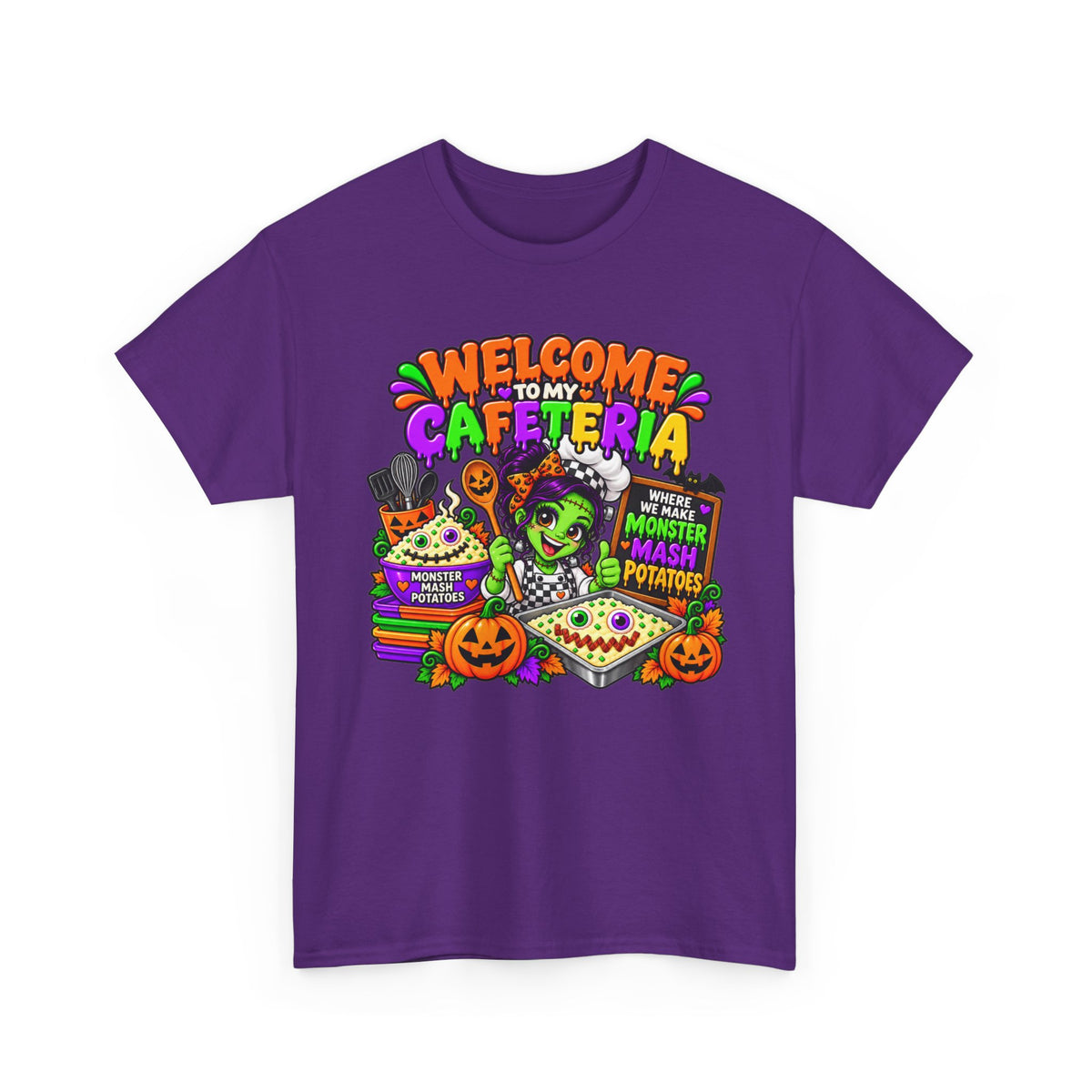 Cafeteria Welcome Halloween T-Shirt — "Welcome to My Cafeteria" Monster Lunch Tee