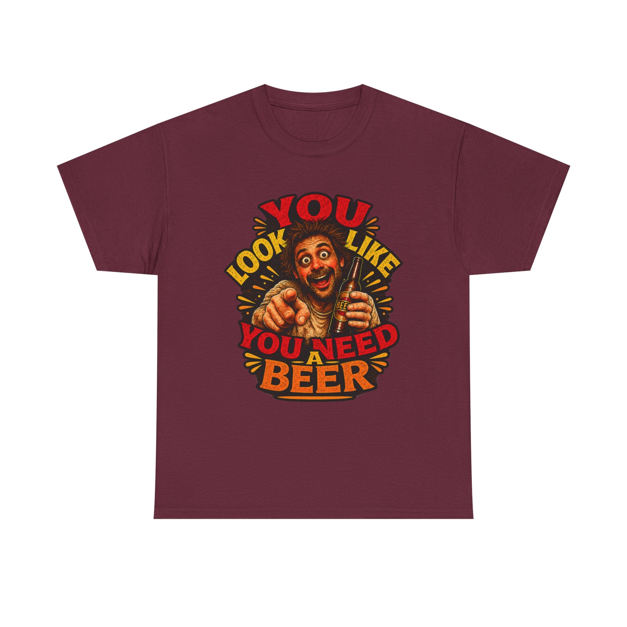 Beer Graphic Tee – “You Look Like You Need Beer” Vintage Party T-Shirt