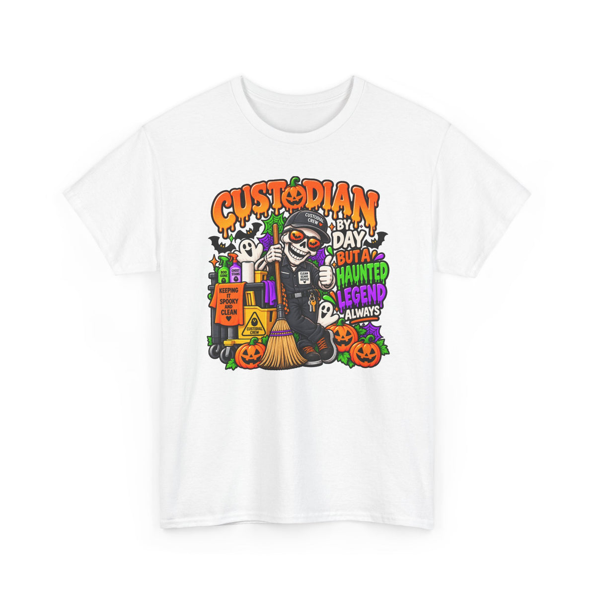 Custodian Haunted Legend Halloween T-Shirt — Funny Night Custodial Crew Tee