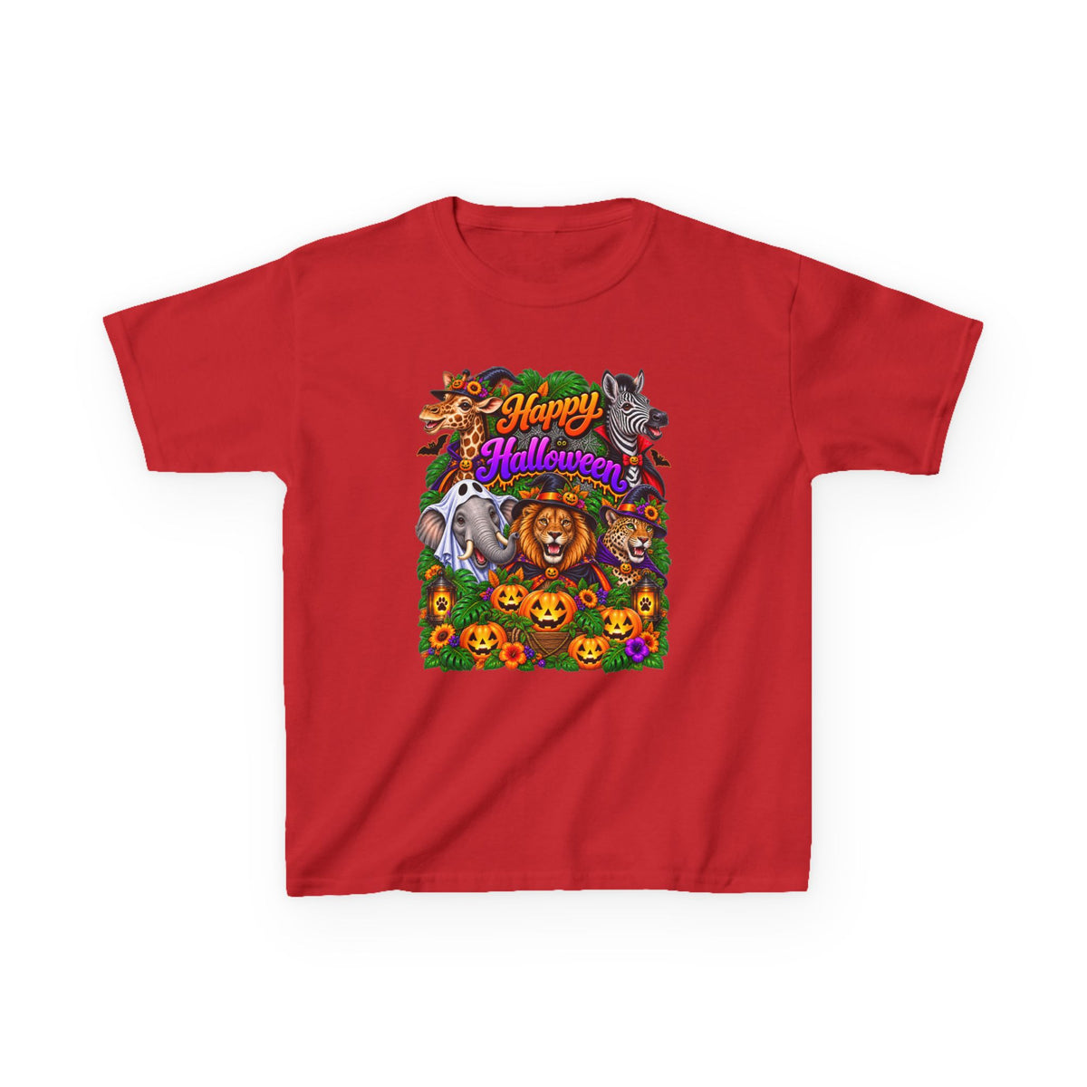 Kids Halloween Animal Costume Tee — “Happy Halloween” Pumpkin & Lion Design