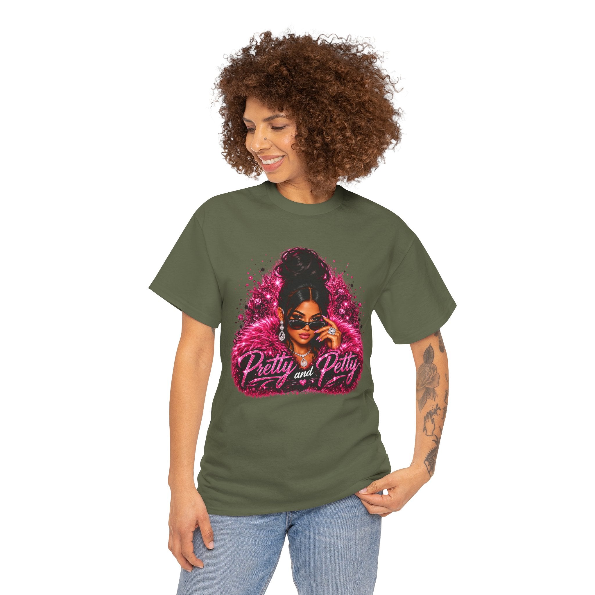 Pretty and Petty Graphic Tee — Bold Pink Afro Chic Women's Shirt
