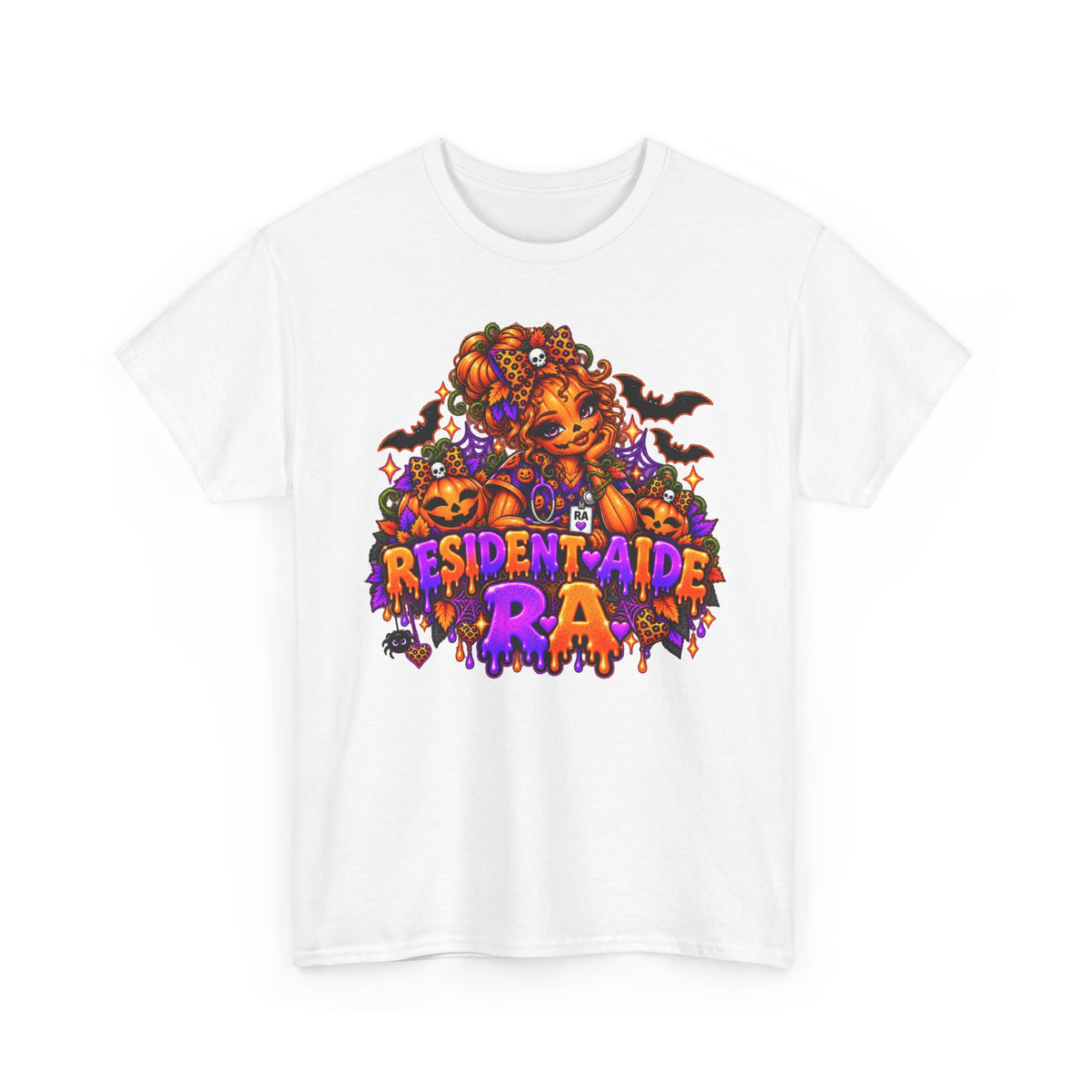 Resident Aide Halloween Tee — Spooky Pumpkin Nurse graphic T-Shirt