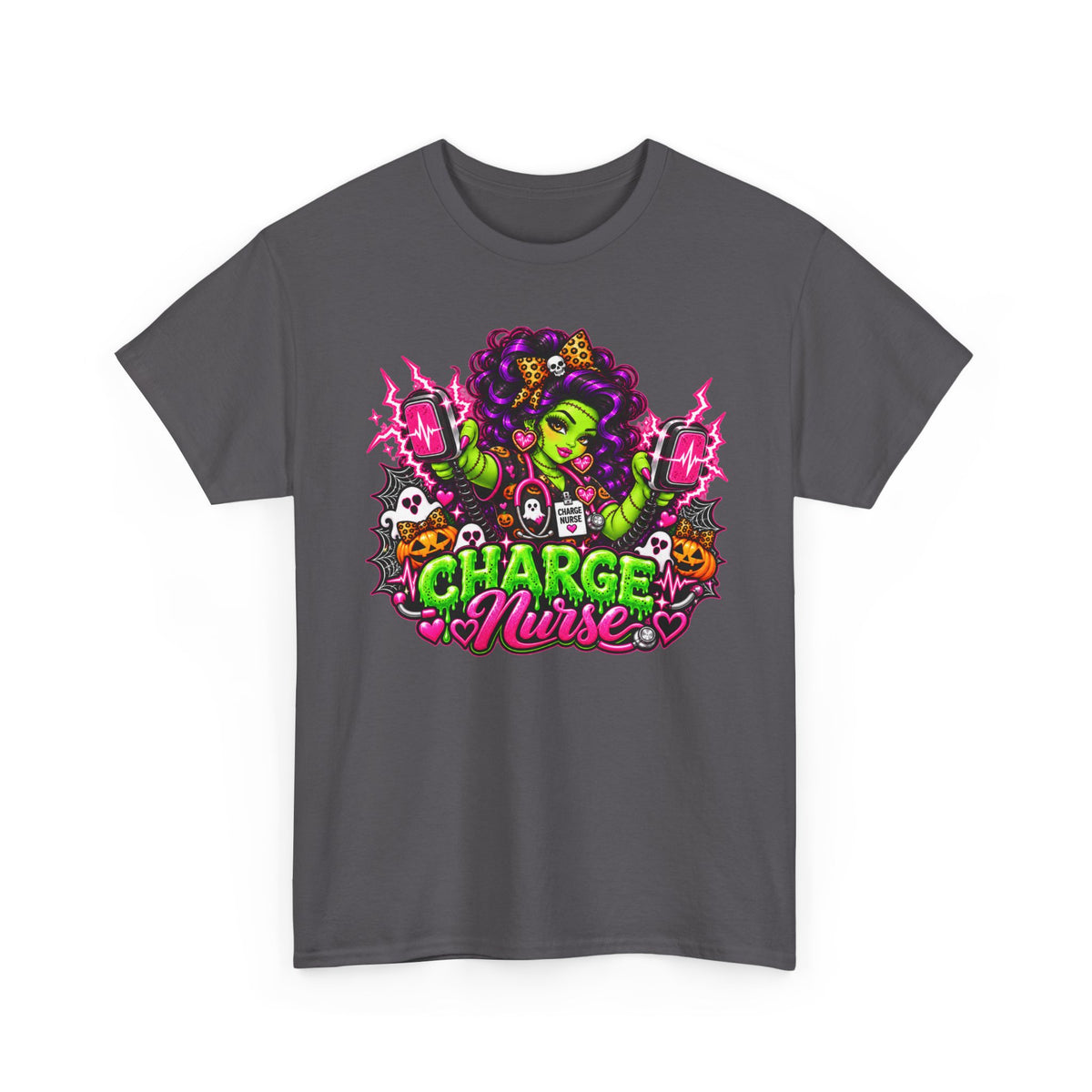 Charge Nurse Graphic Tee — Cute Spooky Nurse Design for Healthcare Workers