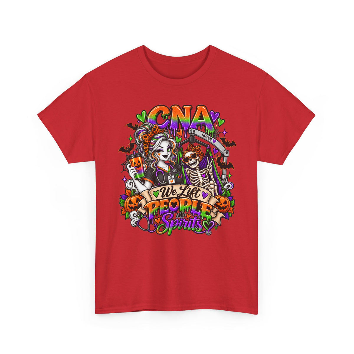 CNA Halloween Tee — “We Lift People & Spirits” Nurse Costume Shirt