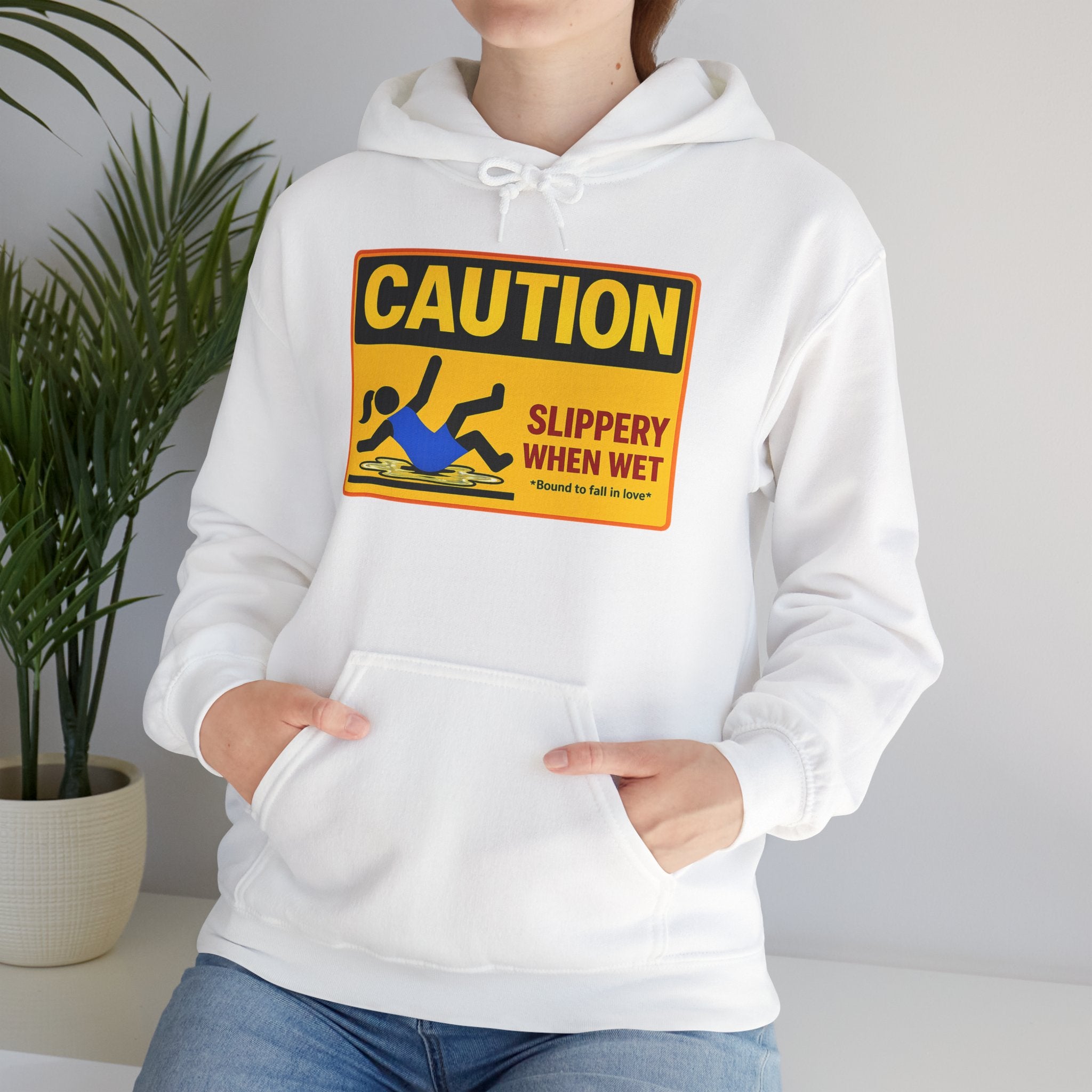 Caution Slippery When Wet Hoodie — Funny Safety Sign Pullover