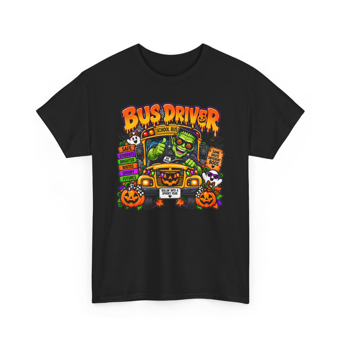 Halloween Bus Driver Tee — Funny School Bus Driver Pumpkin Design