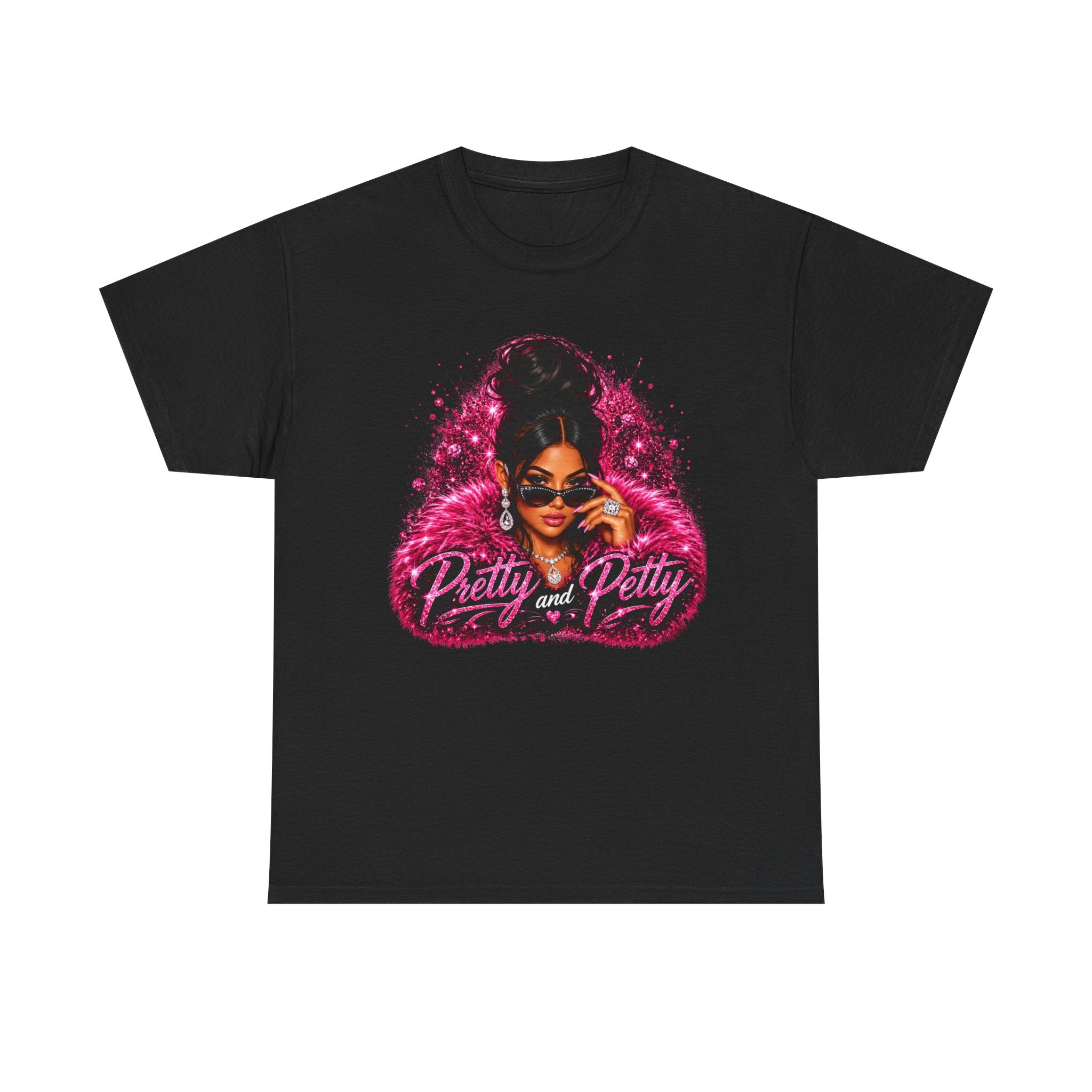 Pretty and Petty Graphic Tee — Bold Pink Afro Chic Women's Shirt