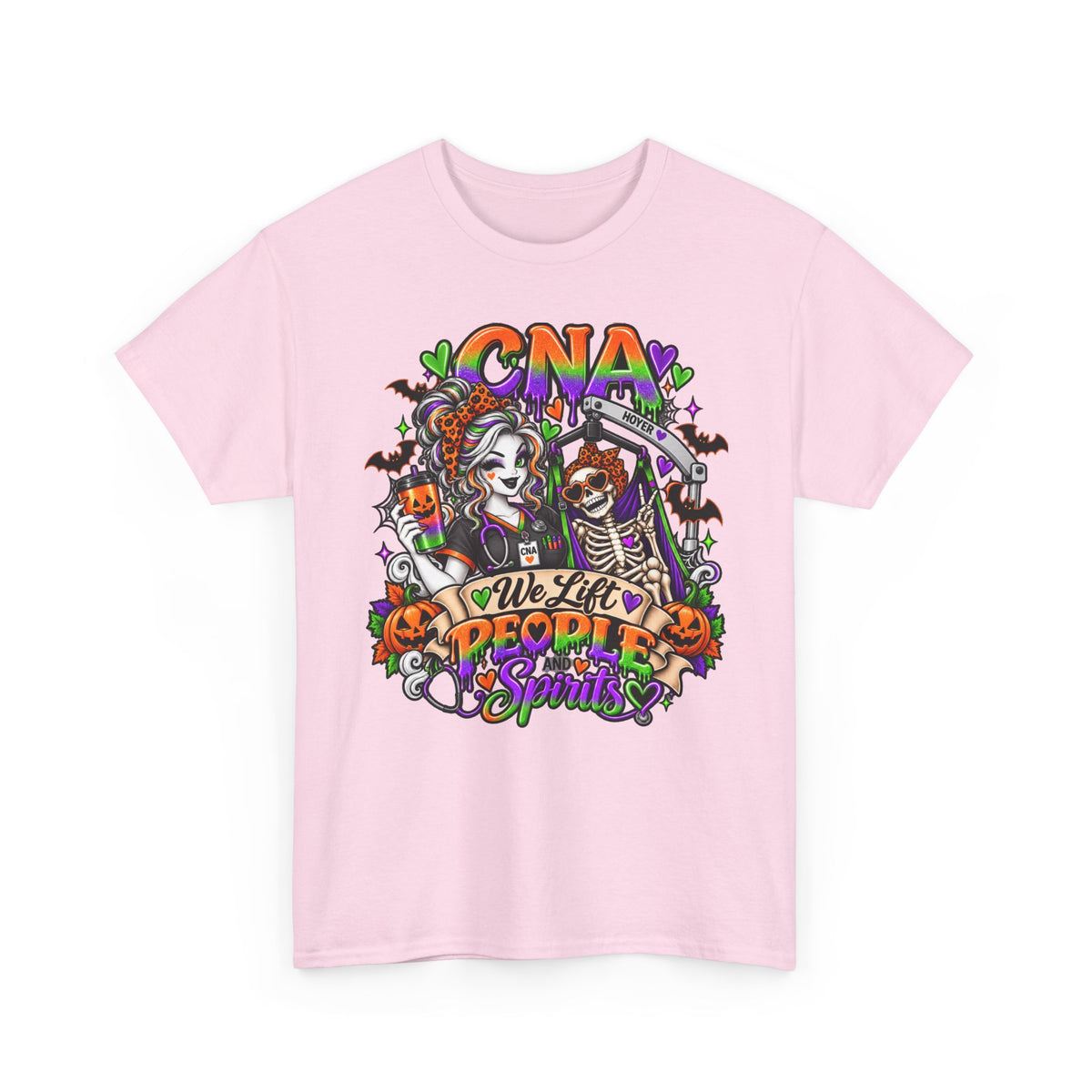 CNA Halloween Tee — “We Lift People & Spirits” Nurse Costume Shirt