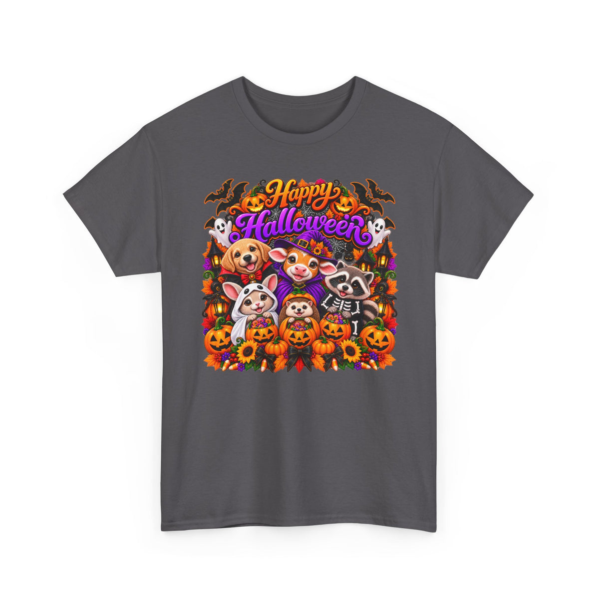 Happy Halloween Pets T-Shirt — Cute Dogs & Raccoon Costume Tee