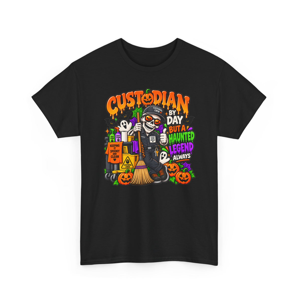 Custodian Haunted Legend Halloween T-Shirt — Funny Night Custodial Crew Tee