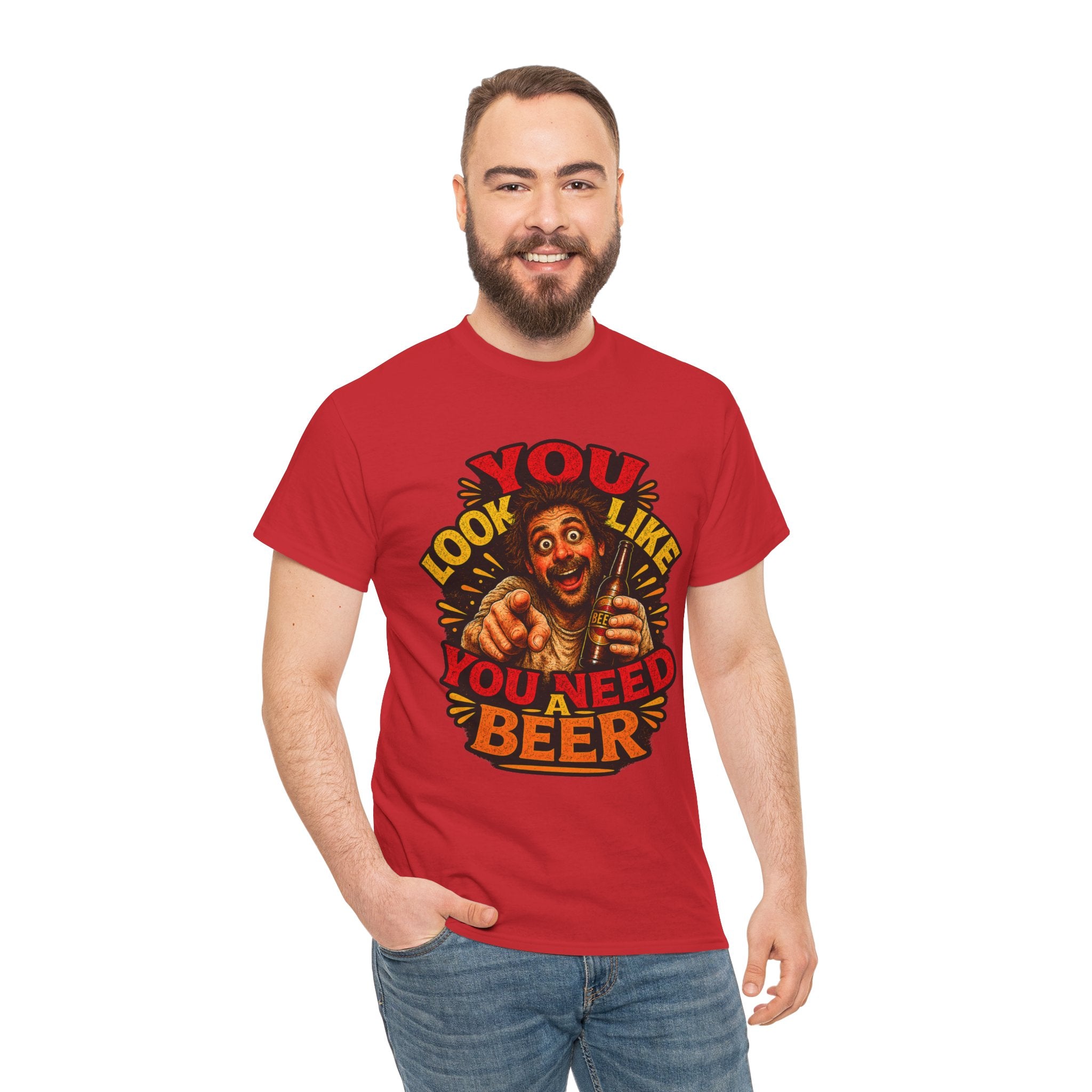 Beer Graphic Tee – “You Look Like You Need Beer” Vintage Party T-Shirt