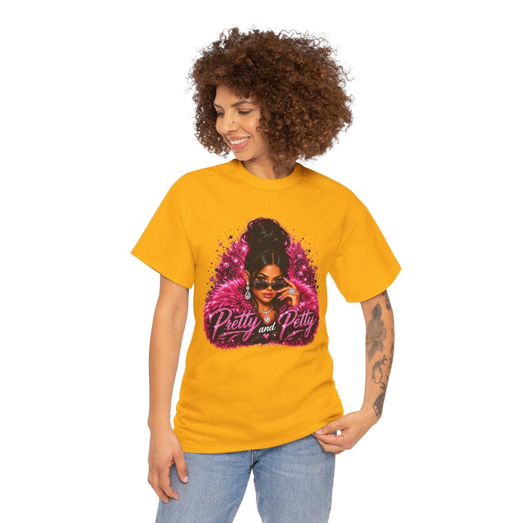 Pretty and Petty Graphic Tee — Bold Pink Afro Chic Women's Shirt