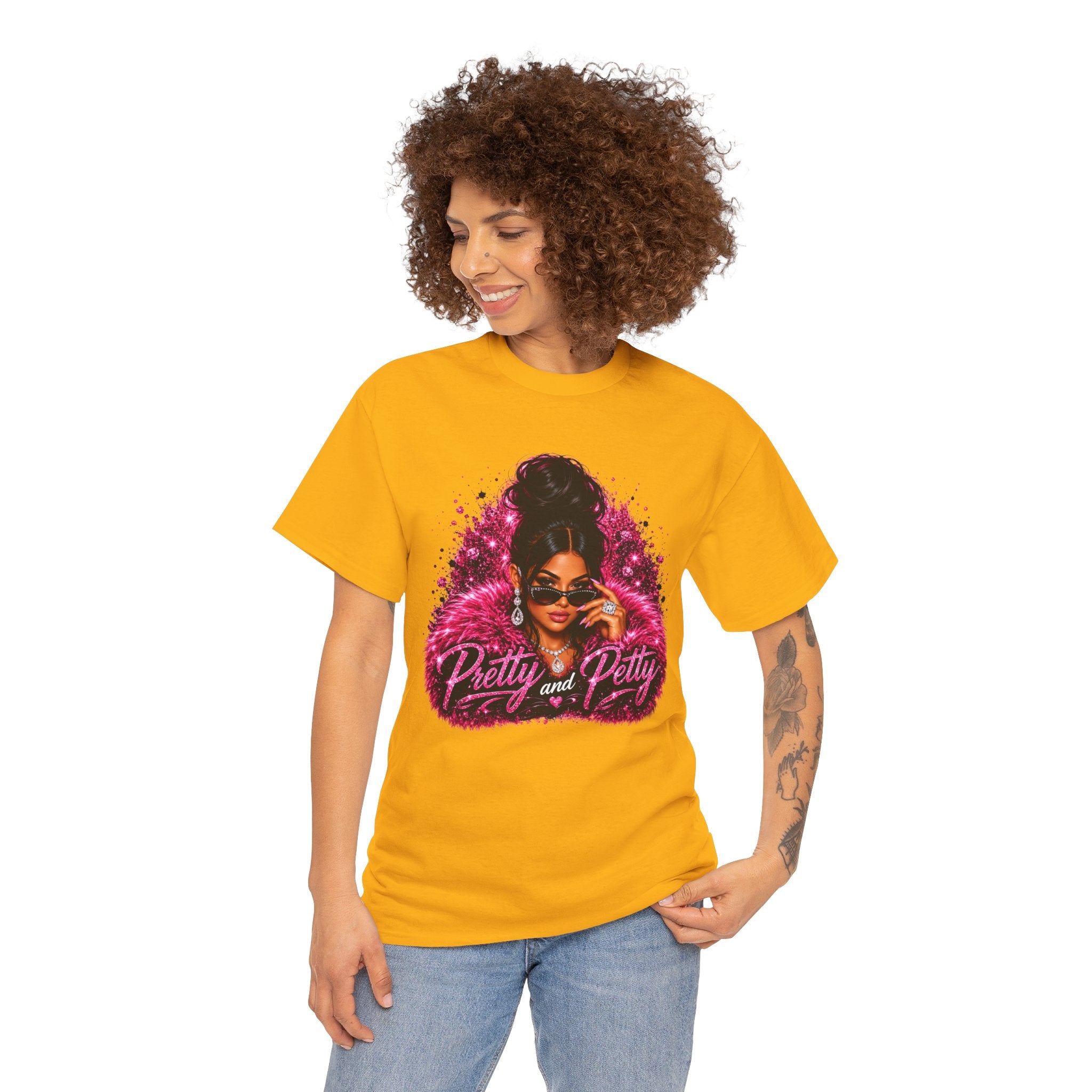 Pretty and Petty Graphic Tee — Bold Pink Afro Chic Women's Shirt