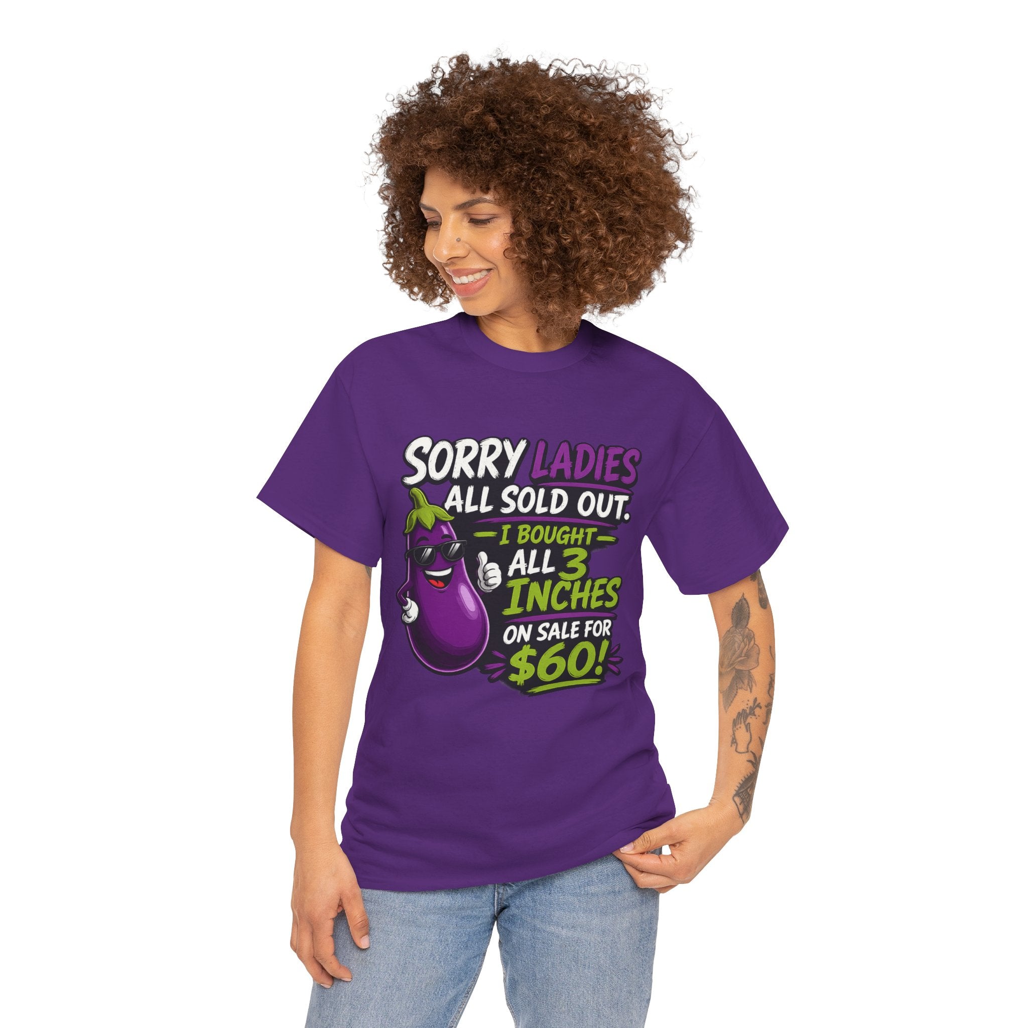 Sorry Ladies All Sold Out Eggplant Funny Graphic Tee — Funny Veggie Joke T-Shirt