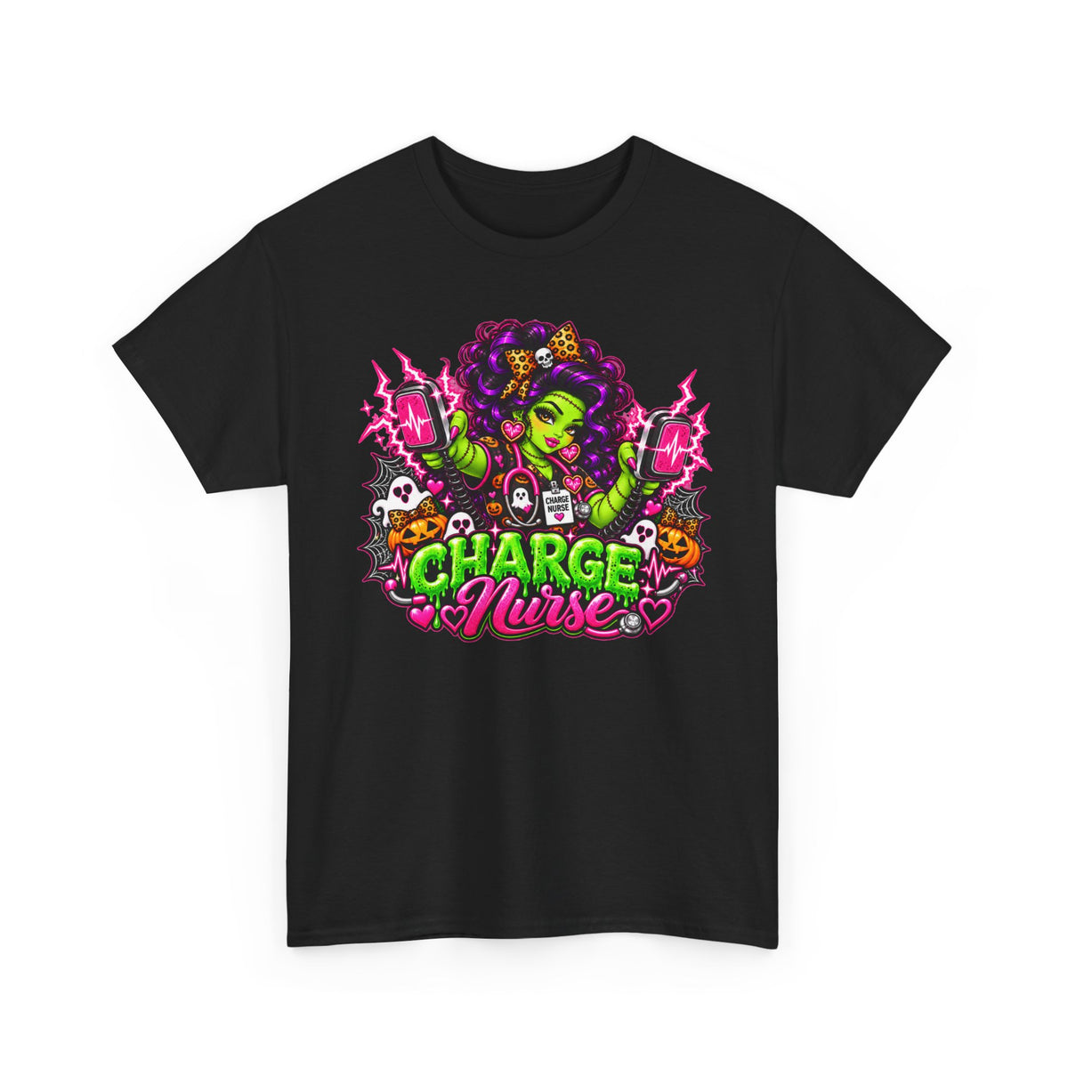 Charge Nurse Graphic Tee — Cute Spooky Nurse Design for Healthcare Workers