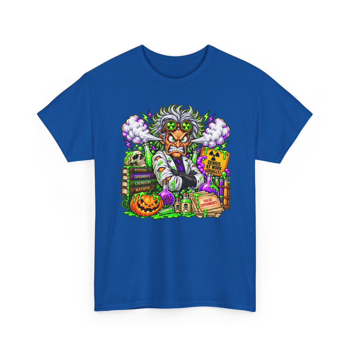 Mad Scientist Halloween Tee — Creepy Lab, Pumpkin & Potion Graphic T-Shirt