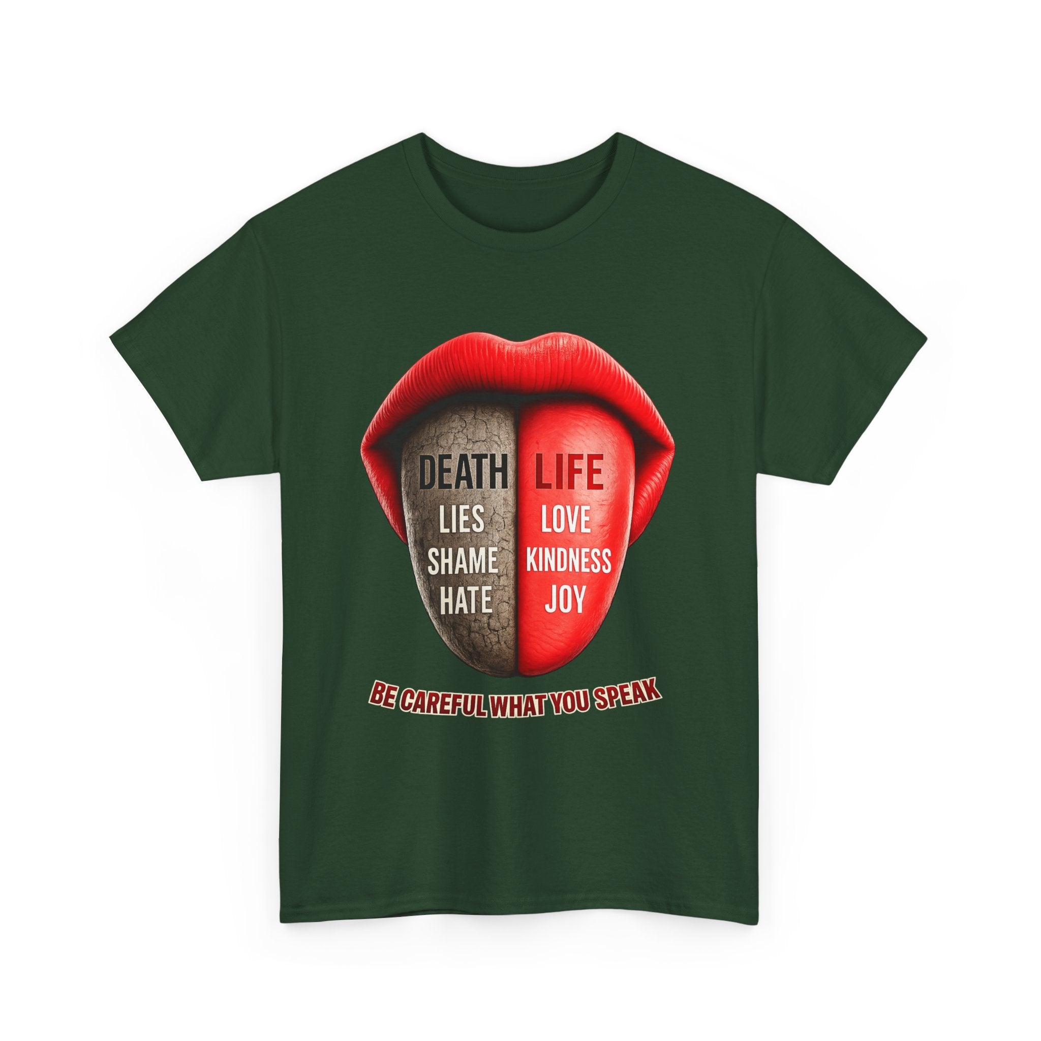 Graphic Tee — "Be Careful What You Speak" Lips Design (Life vs Death Message)