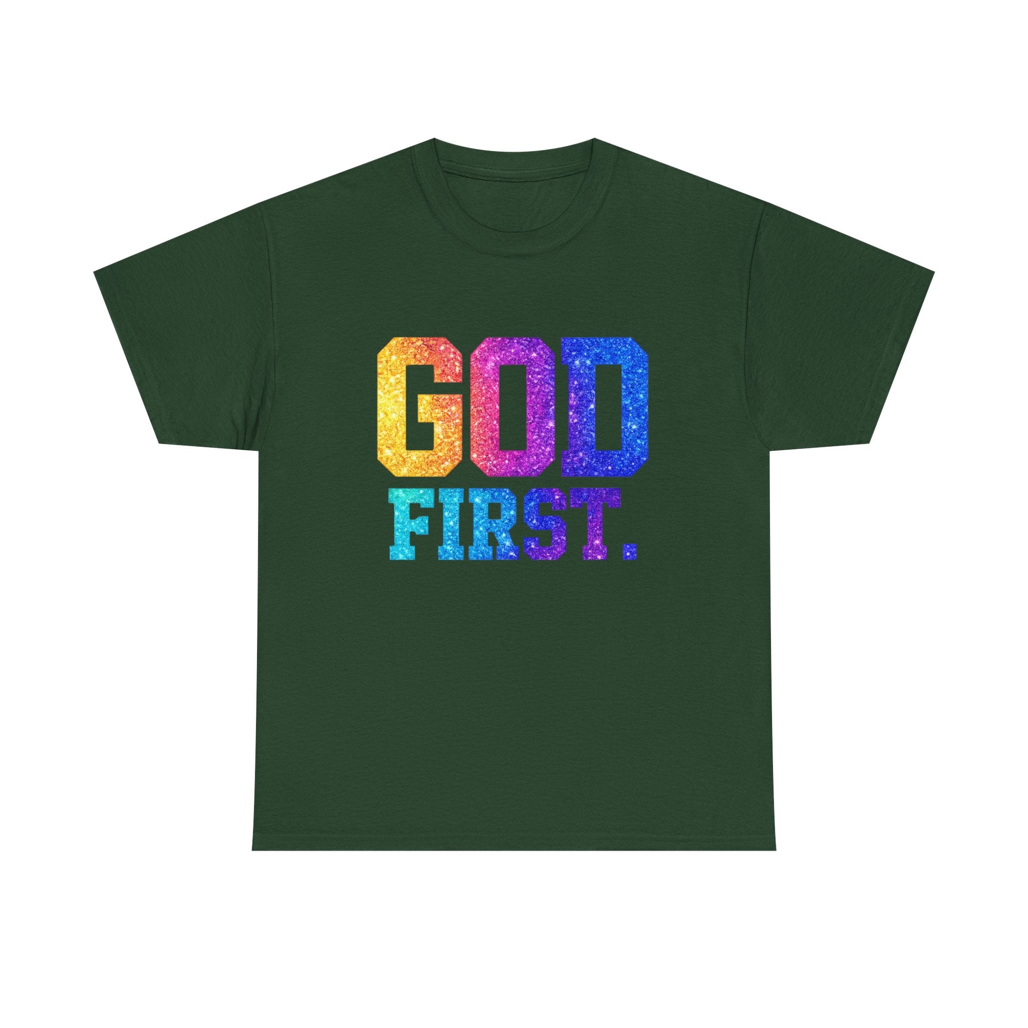 God First T-Shirt — Rainbow Glitter Faith Tee