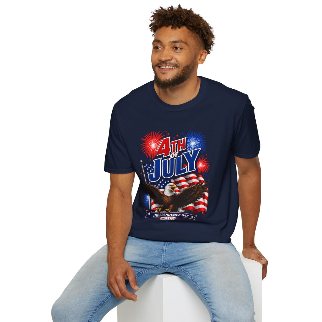 4th of July T-Shirt — Patriotic Fireworks & Eagle Independence Day Tee