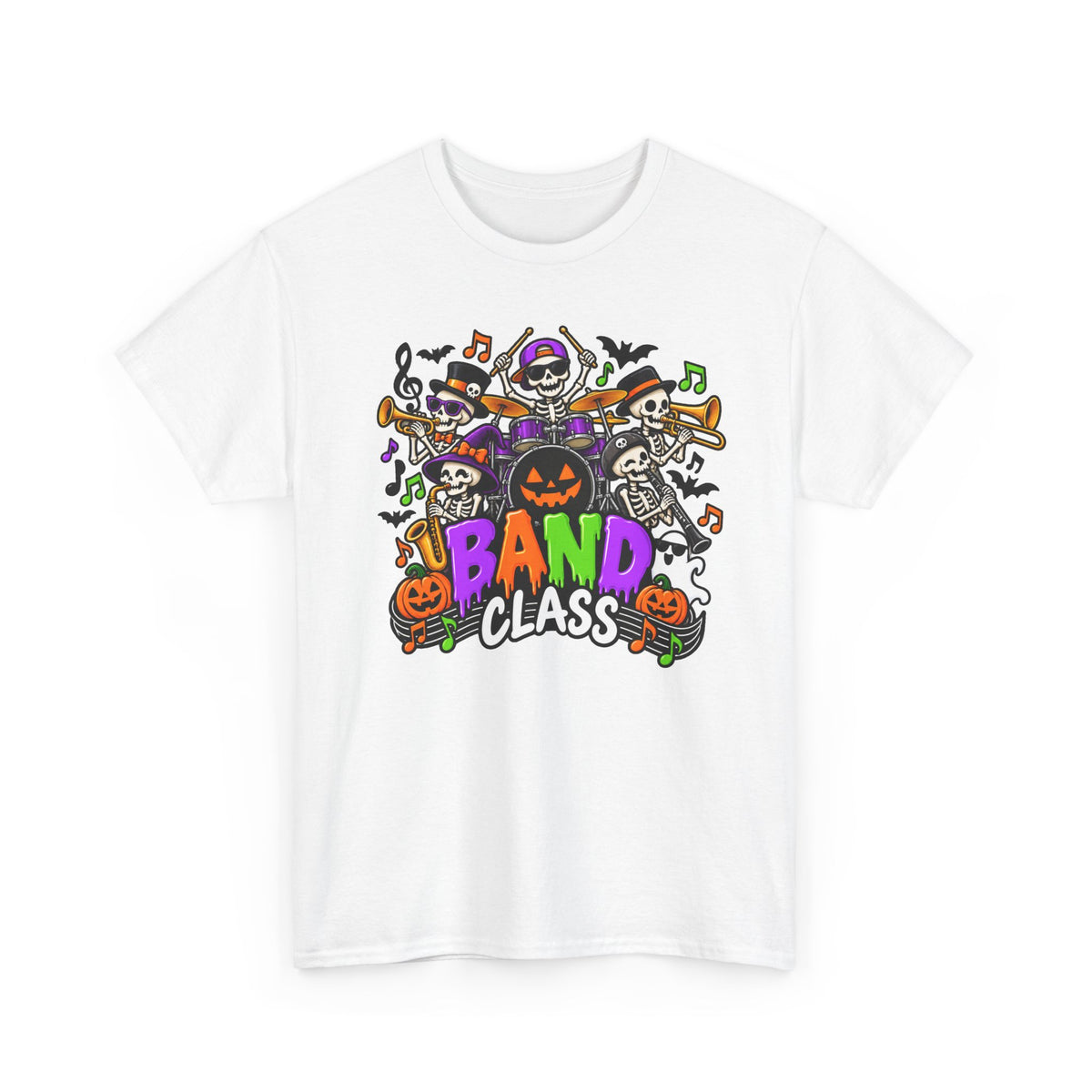 Band Class Halloween T-Shirt — Spooky Skeletons & Pumpkins Music Tee
