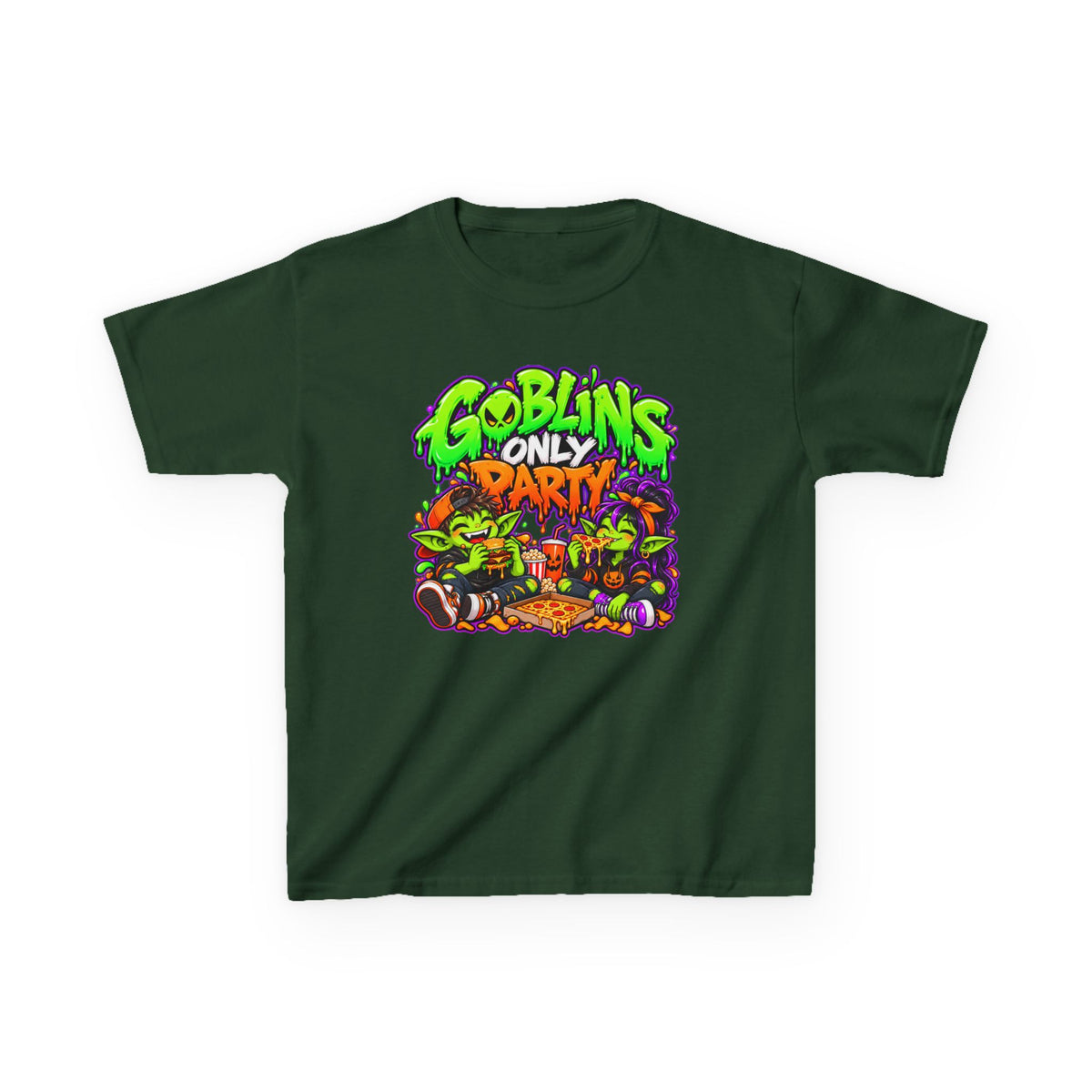 Kids T-Shirt — "Goblins Only Party" Colorful Fantasy Graphic Tee