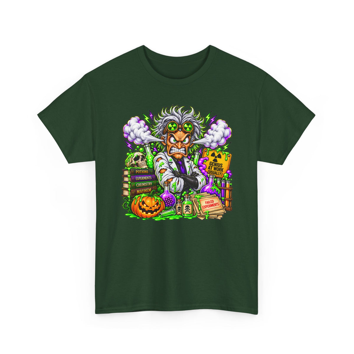 Mad Scientist Halloween Tee — Creepy Lab, Pumpkin & Potion Graphic T-Shirt