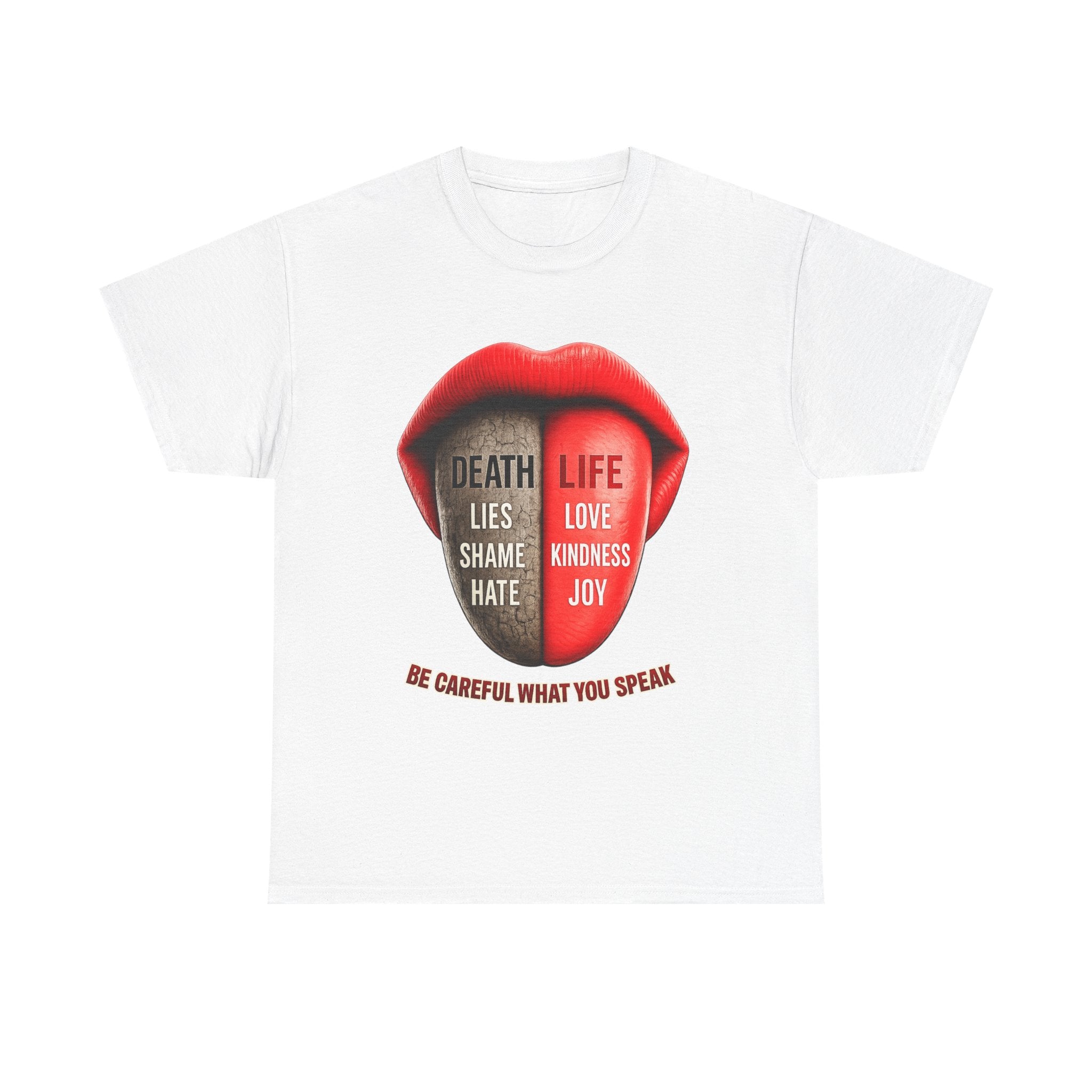 Graphic Tee — "Be Careful What You Speak" Lips Design (Life vs Death Message)