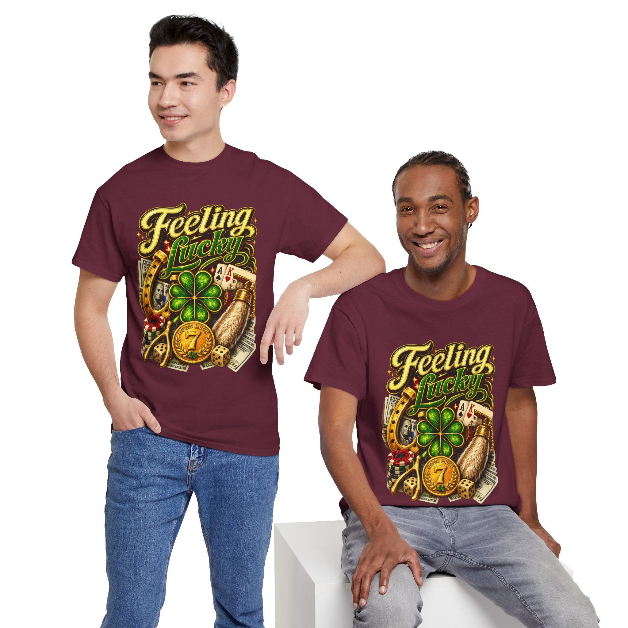 Feeling Lucky T‑Shirt — Vintage Casino Four‑Leaf Clover St. Patrick’s Tee