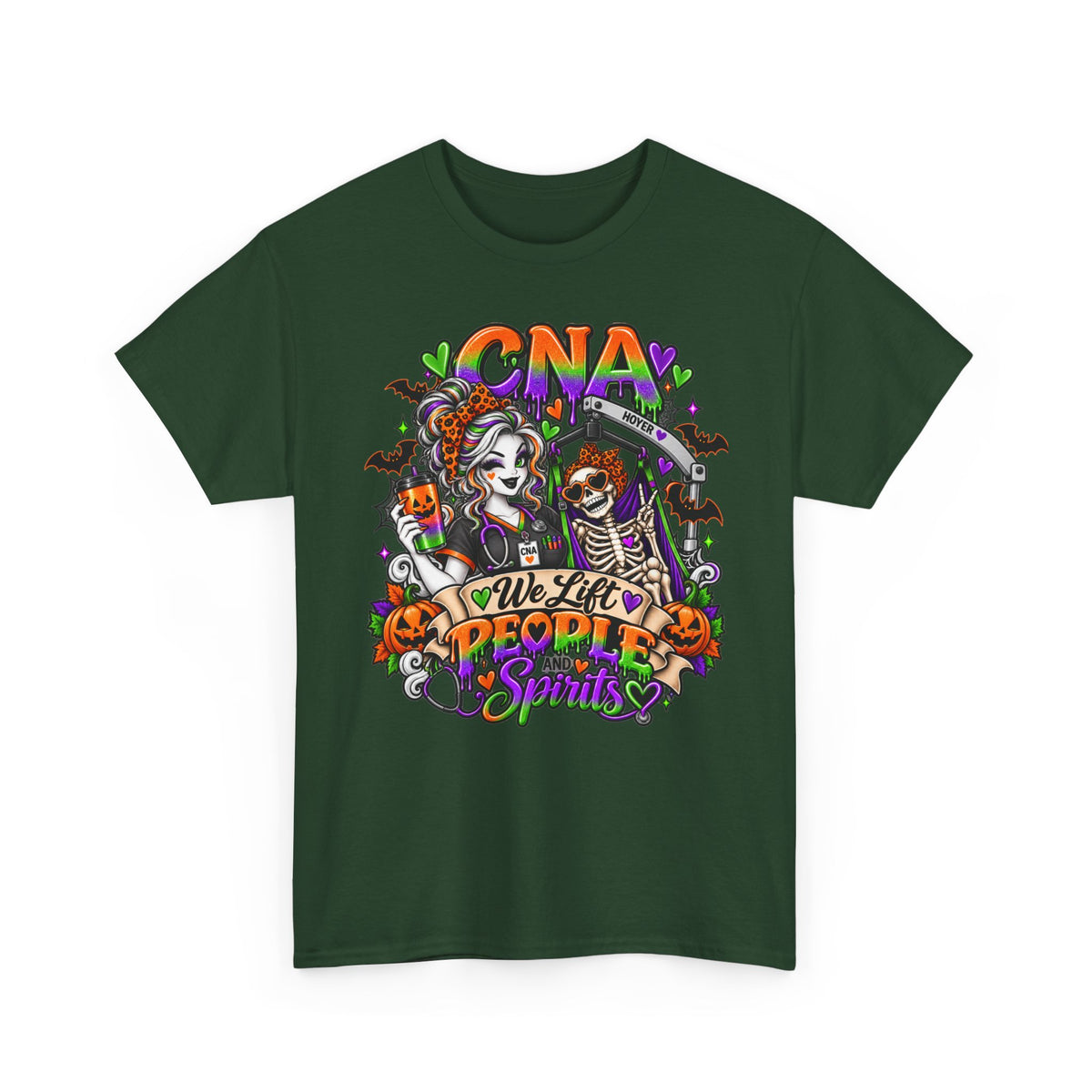 CNA Halloween Tee — “We Lift People & Spirits” Nurse Costume Shirt