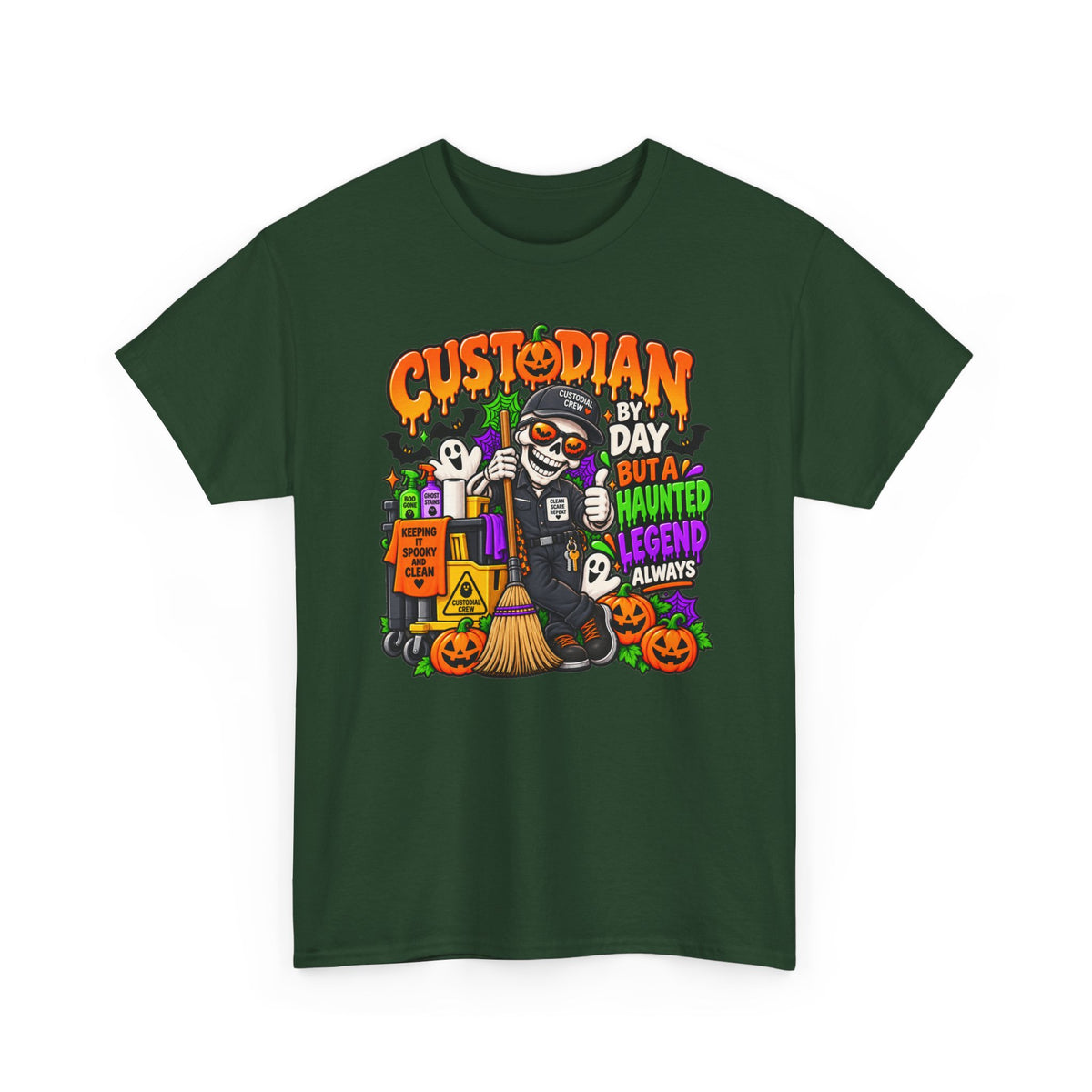 Custodian Haunted Legend Halloween T-Shirt — Funny Night Custodial Crew Tee