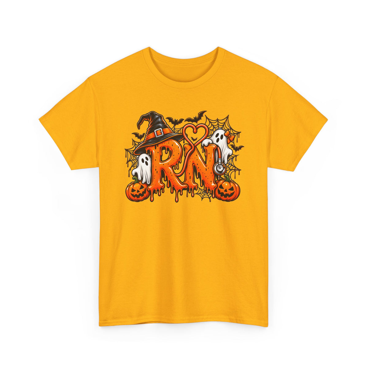 RN Halloween T‑Shirt — Cute Spooky Nurse RN Tee with Pumpkin, Ghosts & Witch Hat