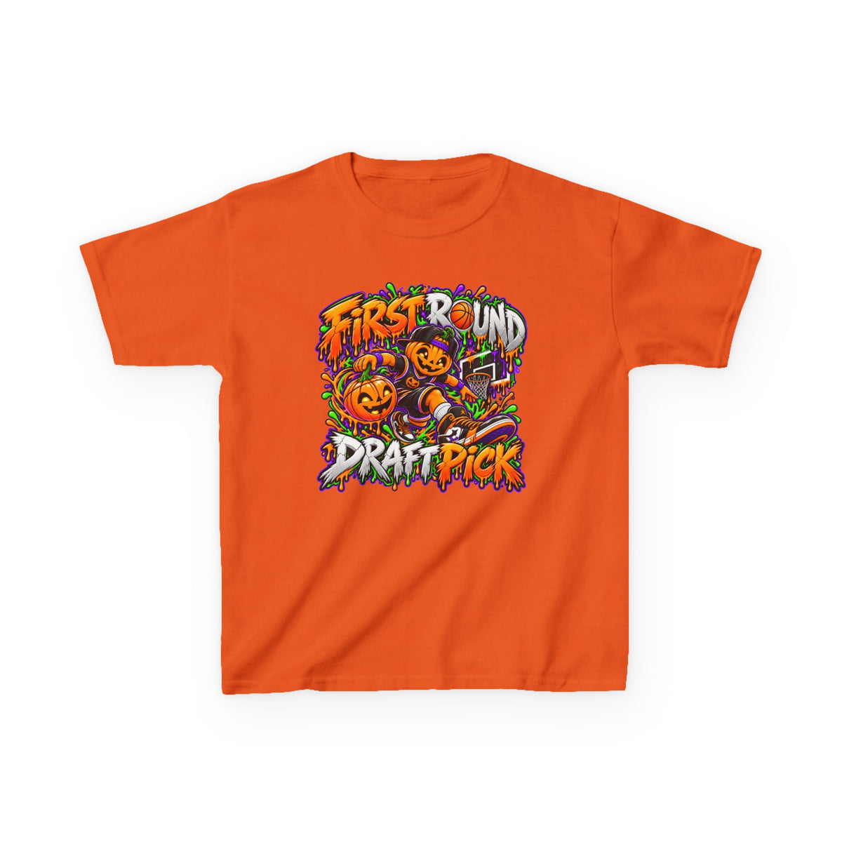 Kids T‑Shirt — 'First Round Draft Pick' Halloween Pumpkin Graphic Tee