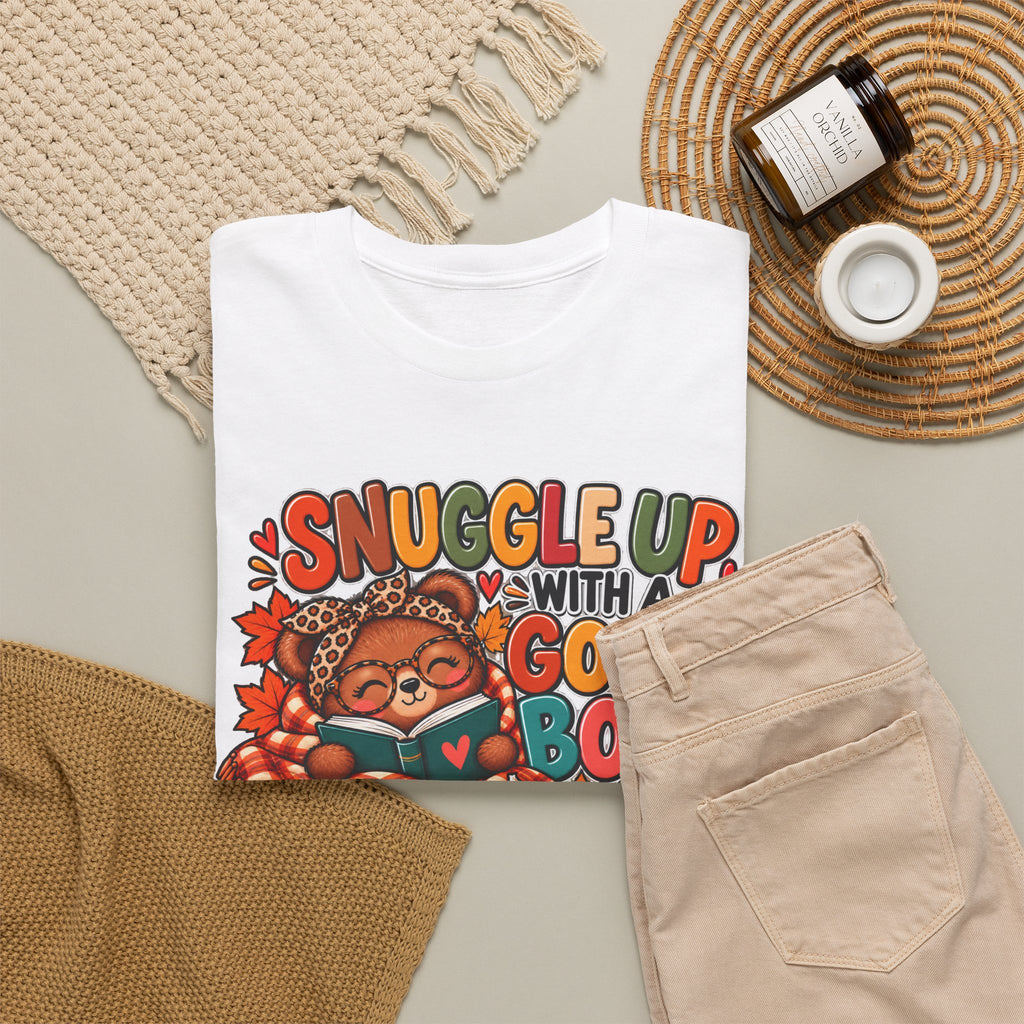 Cozy Fall Reading T‑Shirt - "Snuggle Up With A Good Book" Cute Autumn Booklover Tee