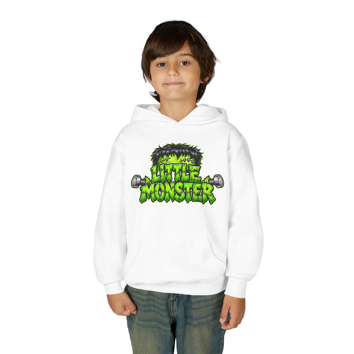 Youth Hoodie "Little Monster" Green Cartoon Kids Sweatshirt