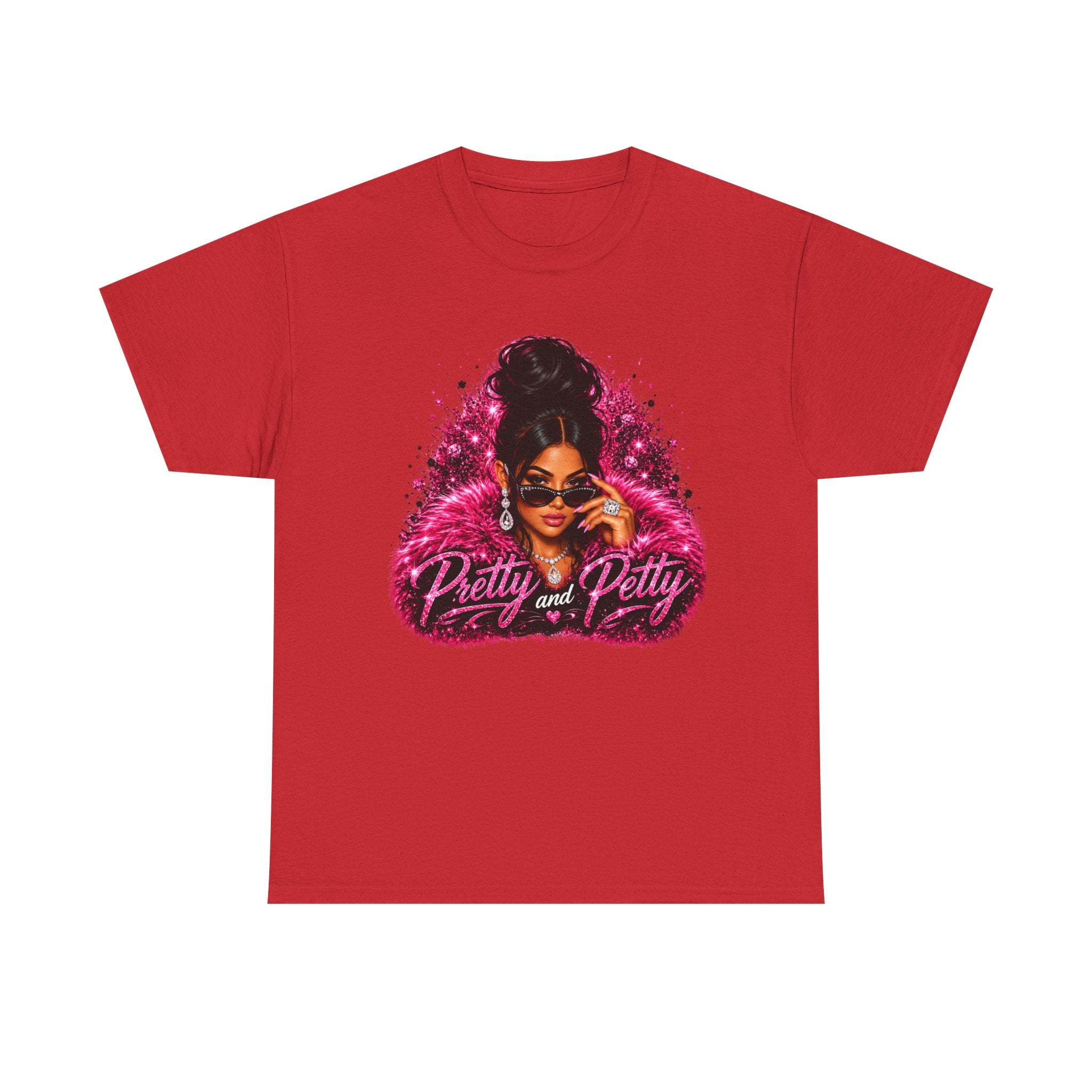 Pretty and Petty Graphic Tee — Bold Pink Afro Chic Women's Shirt