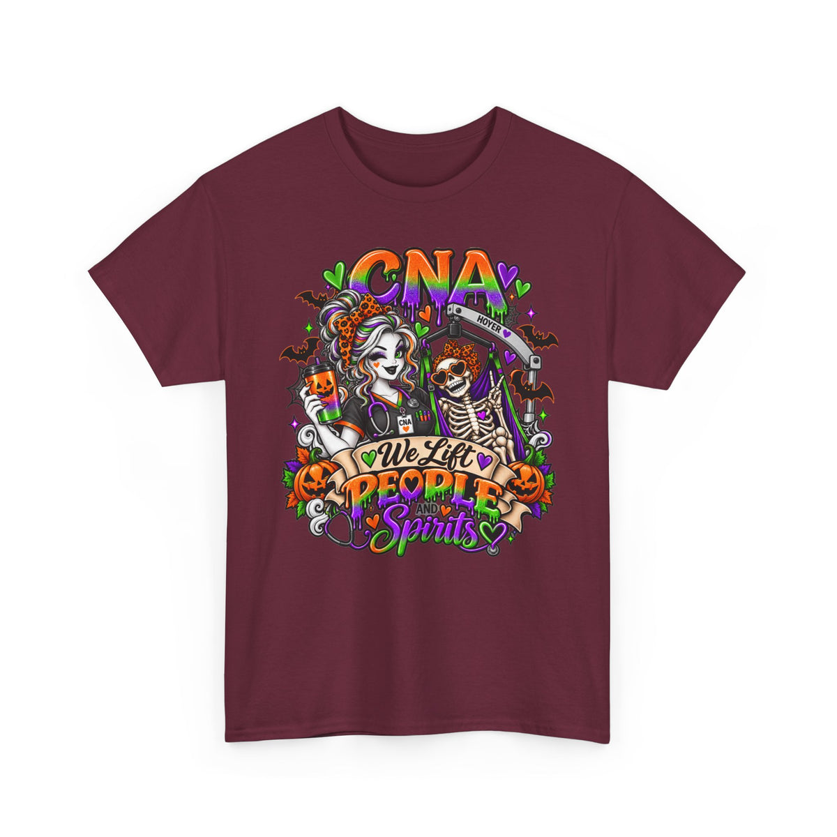 CNA Halloween Tee — “We Lift People & Spirits” Nurse Costume Shirt