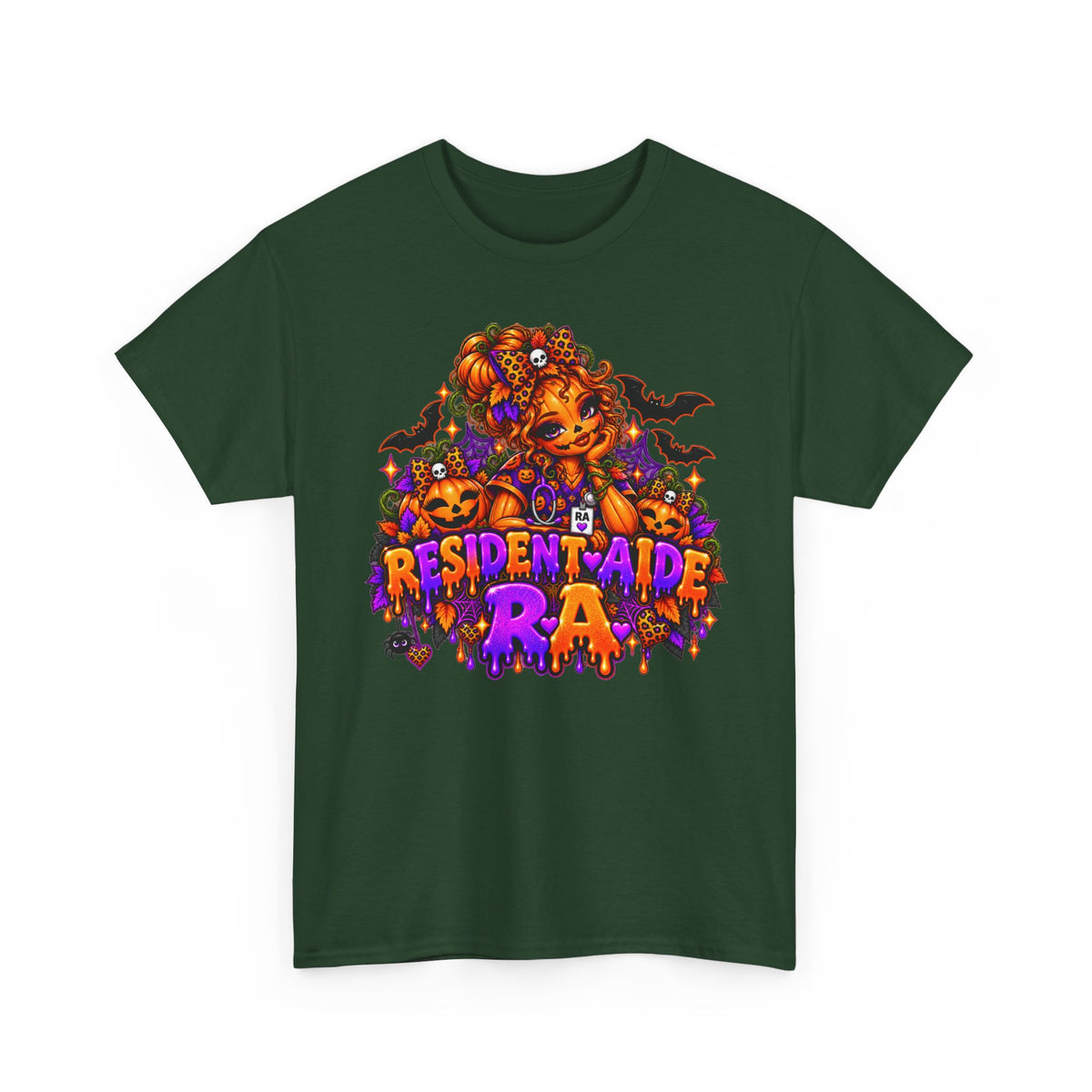 Resident Aide Halloween Tee — Spooky Pumpkin Nurse graphic T-Shirt