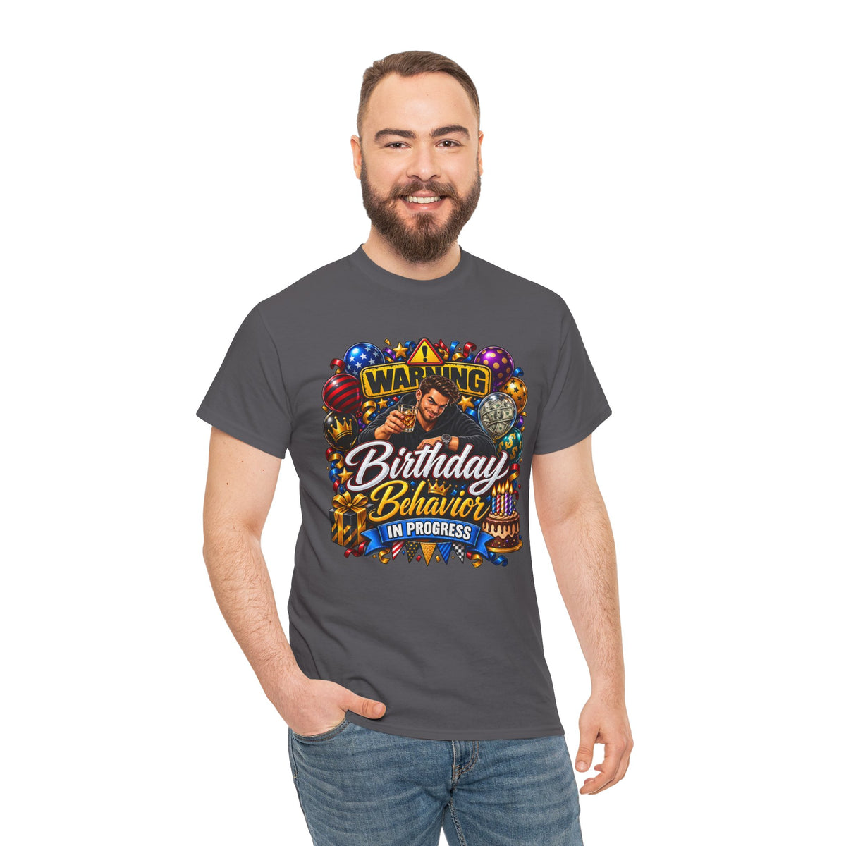 Birthday Behavior in Progress Tee — Funny Birthday Party T-Shirt
