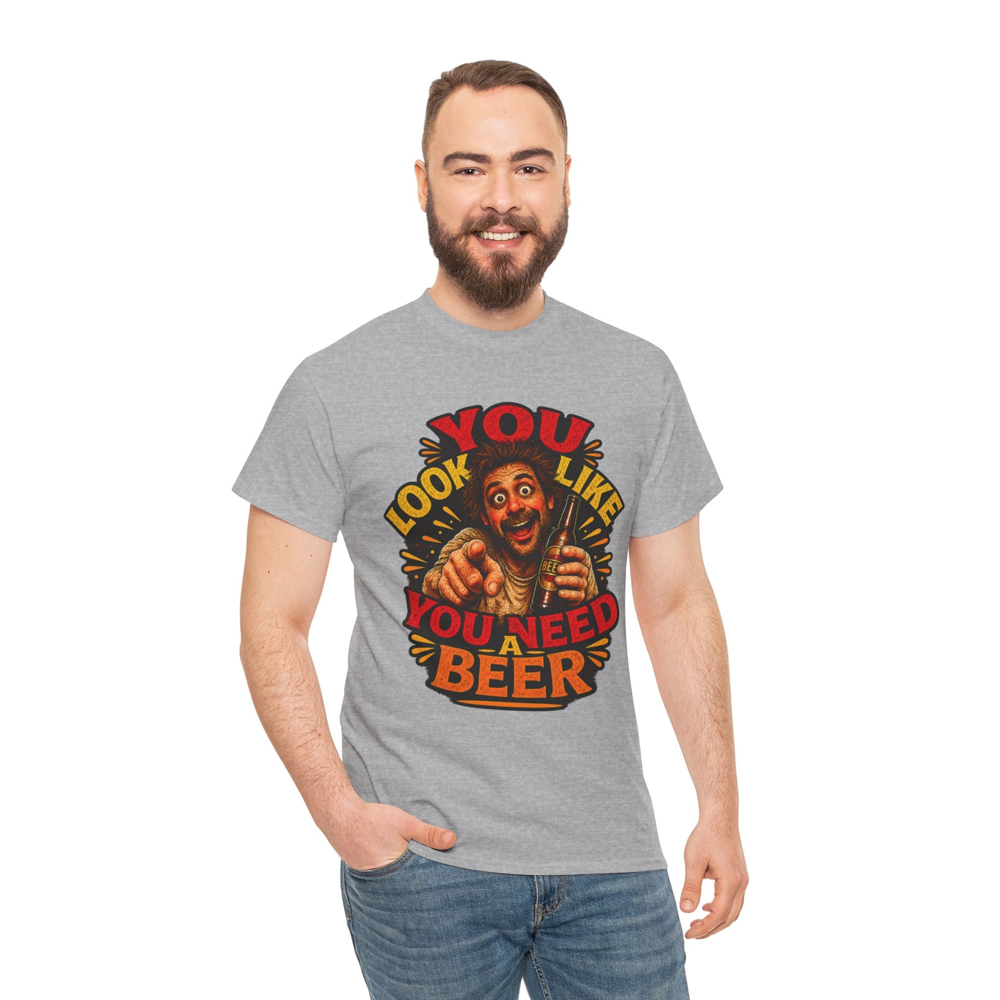 Beer Graphic Tee – “You Look Like You Need Beer” Vintage Party T-Shirt