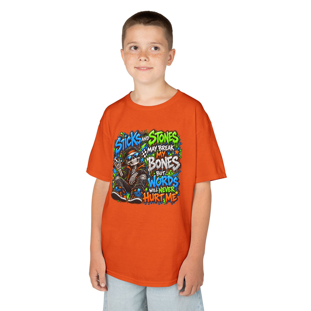 Kids T‑Shirt - Colorful 'Sticks and Stones May Break My Bones But Words Will Never Hurt Me' Graphic Tee