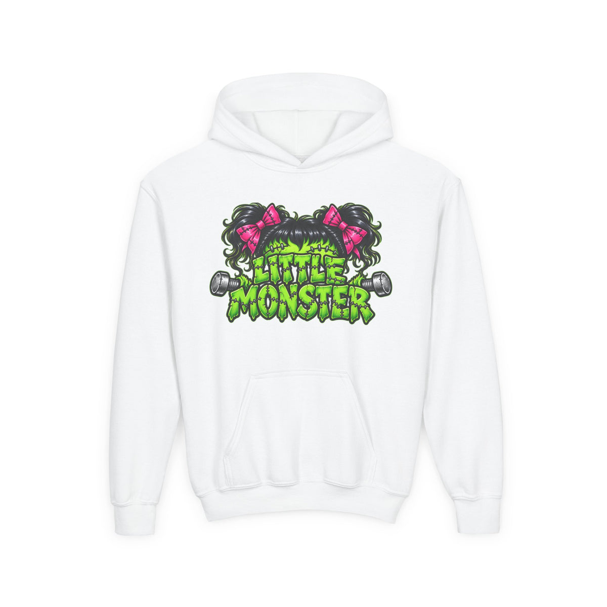 Youth Hoodie — "Little Monster" Cute Green Monster Graphic Sweatshirt