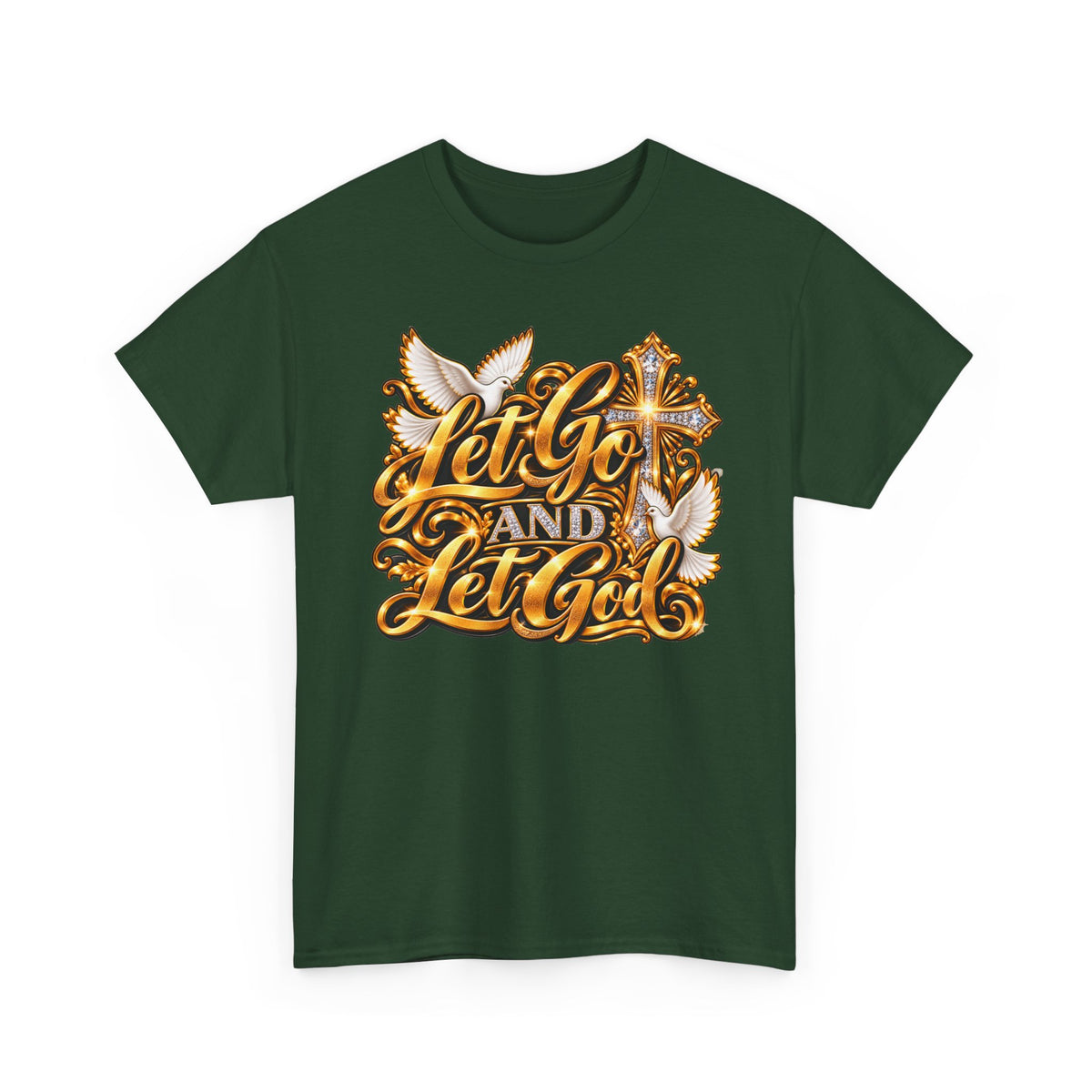 Let Go and Let God T-Shirt — Inspirational Christian Faith Tee with Dove & Cross