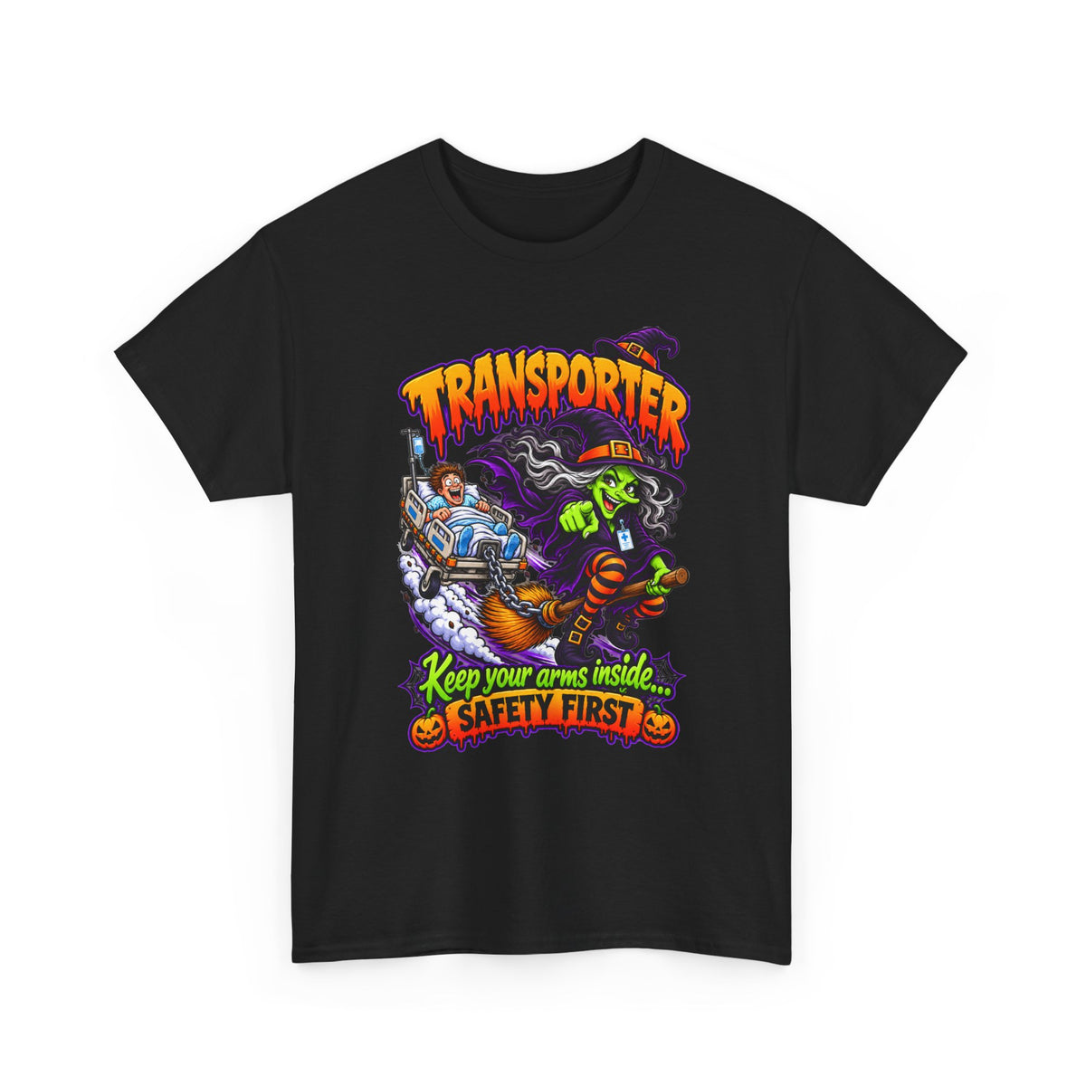 Transporter Halloween Tee — “Keep Your Arms Inside, Safety First” Graphic T‑Shirt
