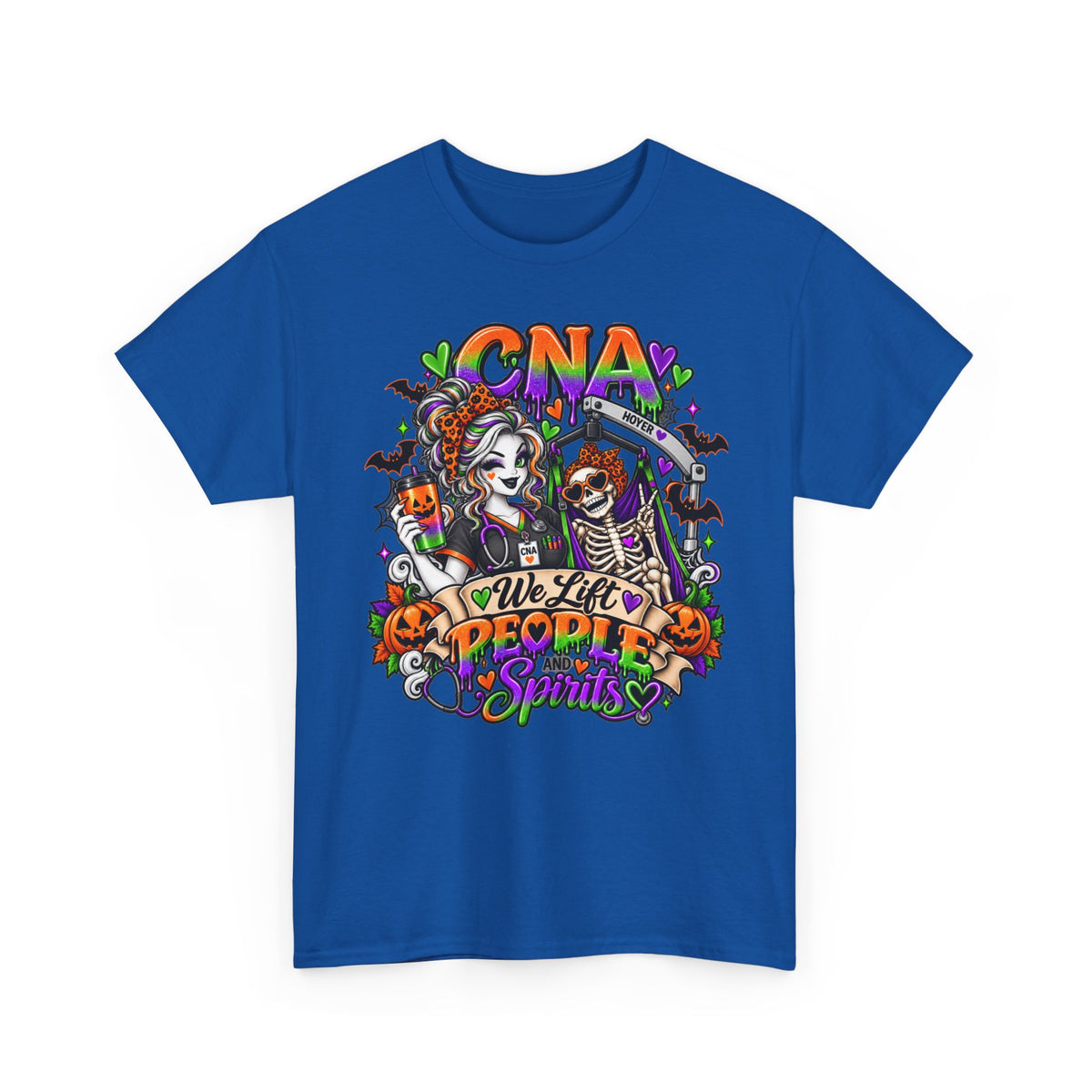 CNA Halloween Tee — “We Lift People & Spirits” Nurse Costume Shirt