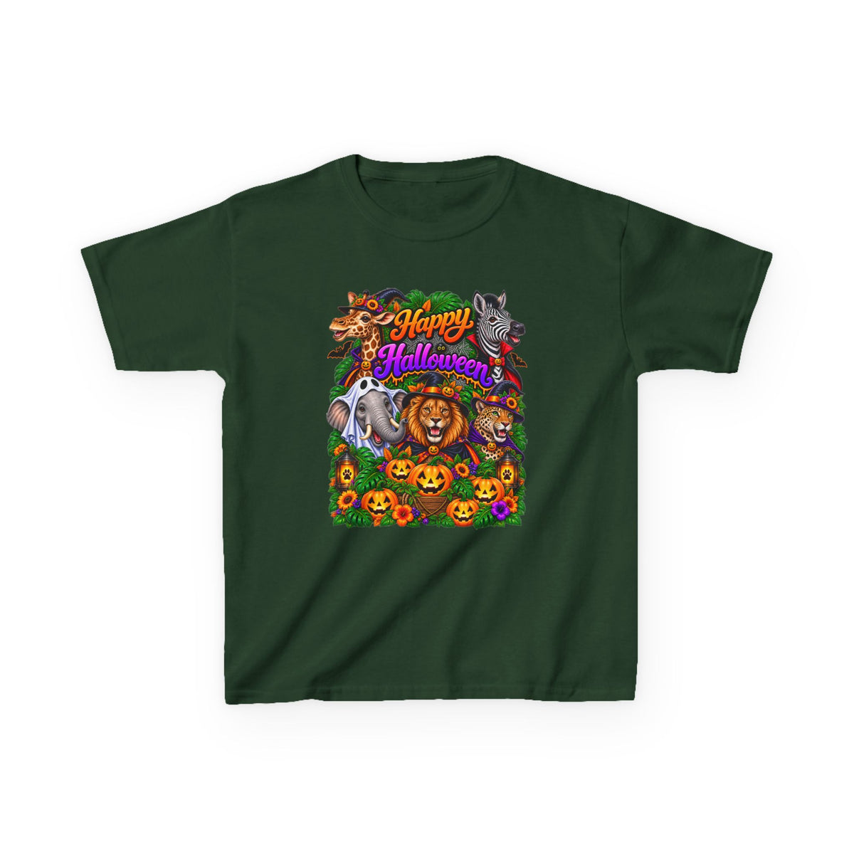 Kids Halloween Animal Costume Tee — “Happy Halloween” Pumpkin & Lion Design